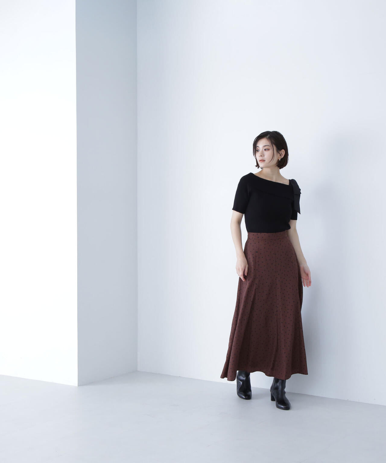 アシメショルダーリブニット*