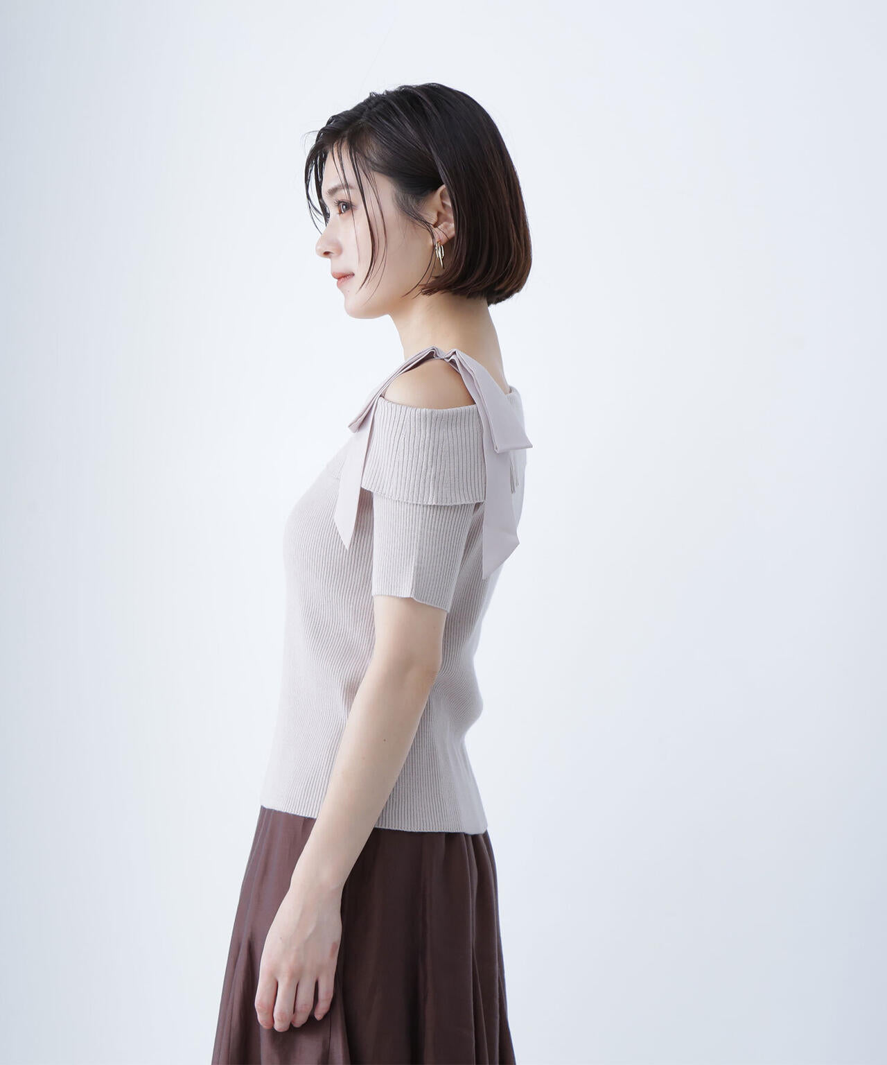 アシメショルダーリブニット*