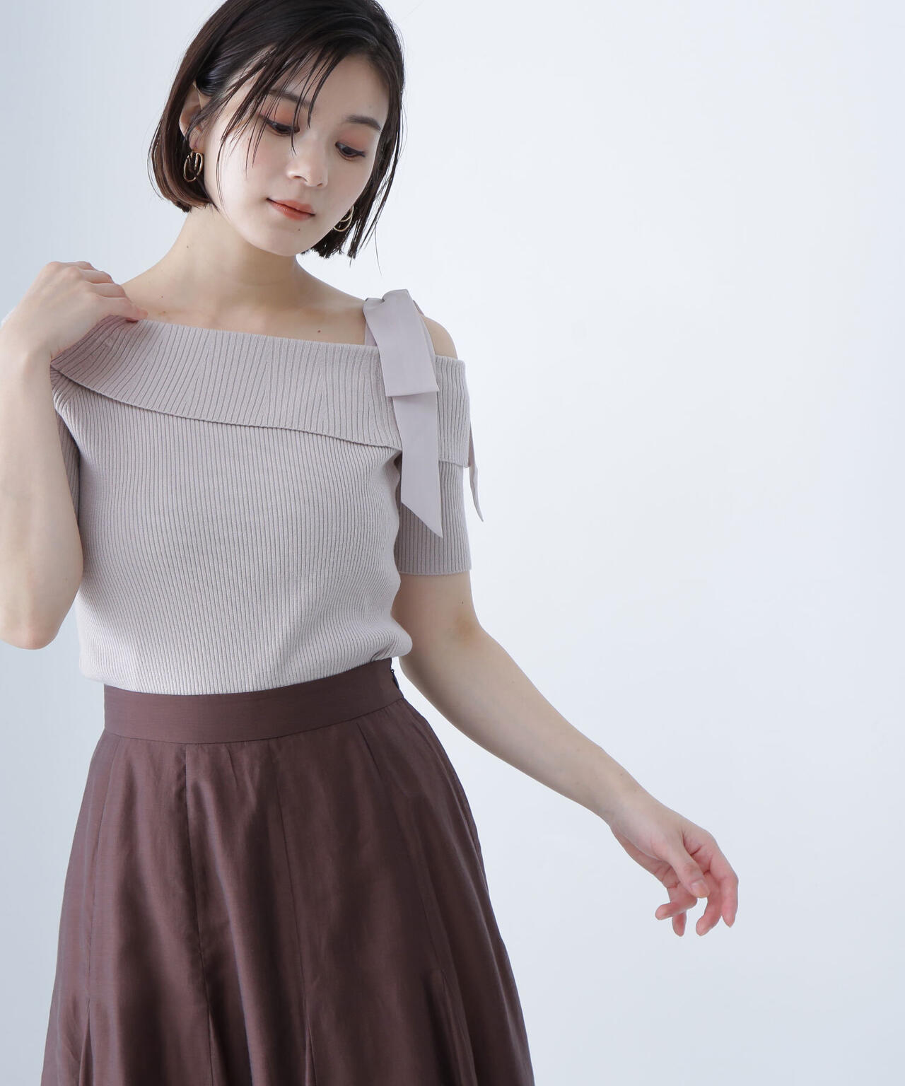 アシメショルダーリブニット*
