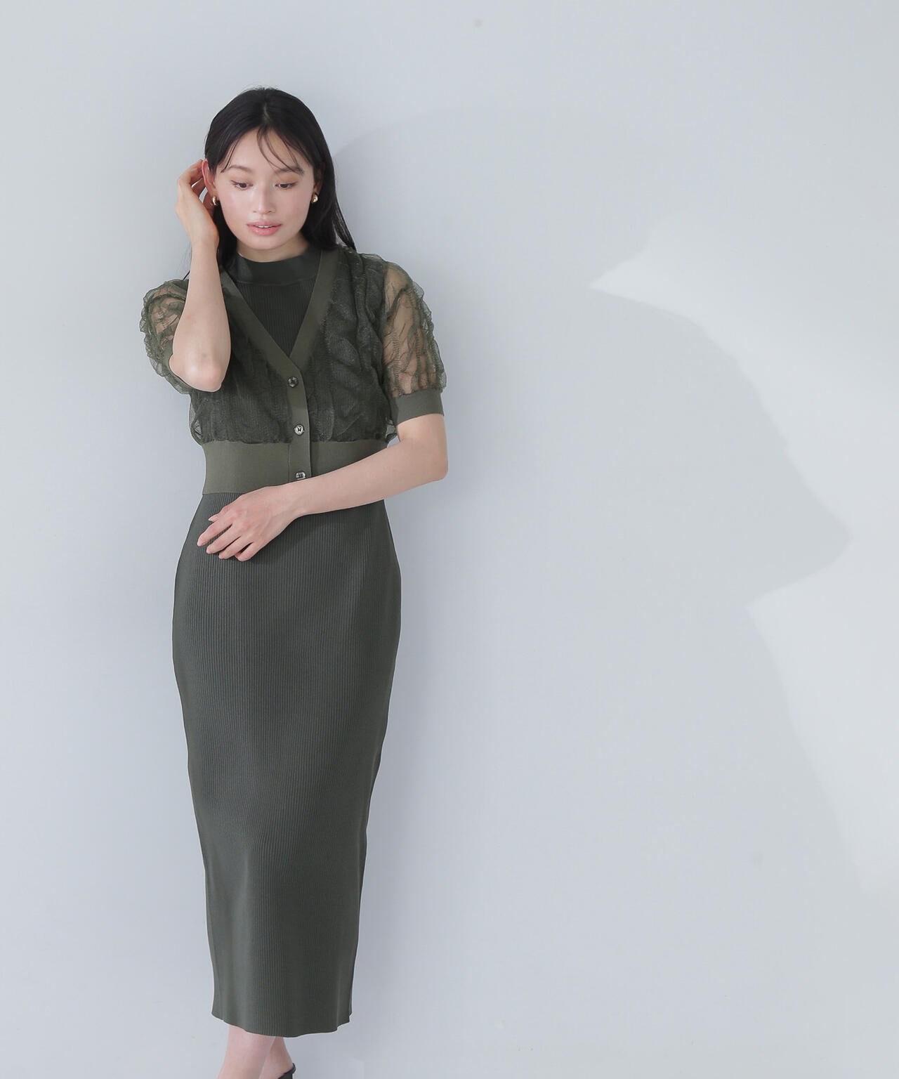 シャーリングシアーカーデセットワンピース*
