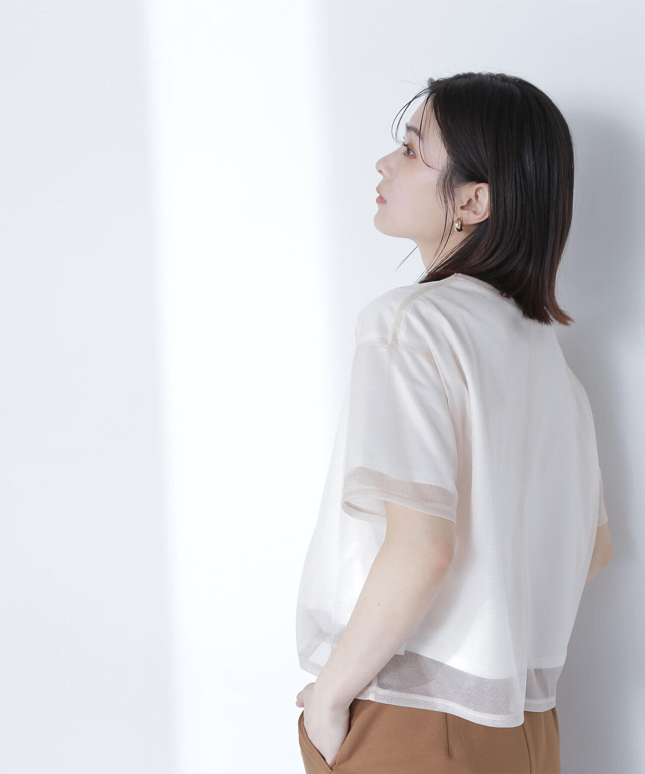 グロッシーシアーレイヤードTシャツ*