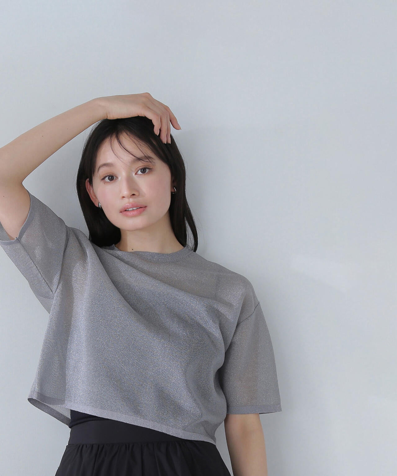 クロップドシアーニットTシャツ*