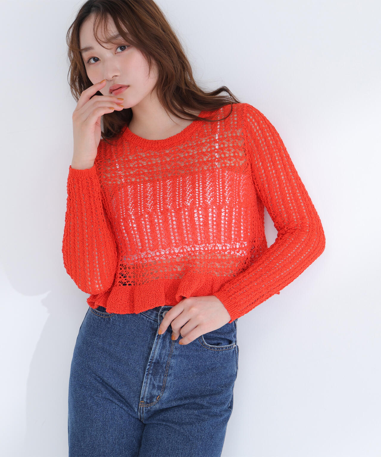 <sweet掲載>クロップドレースメッシュニット