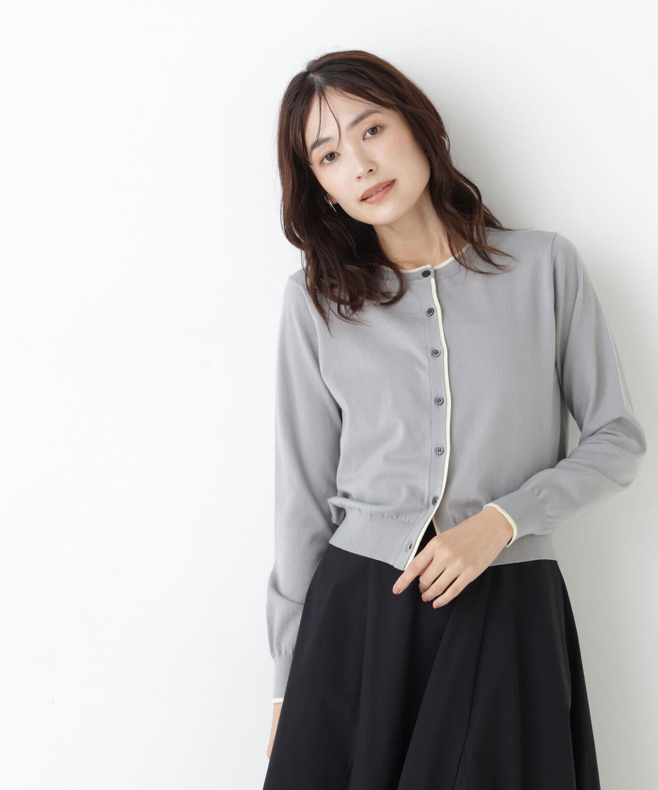 <EC限定カラー:ネイビー系><ちょうど、いい服>“それどこの?”褒められ配色カーディガン