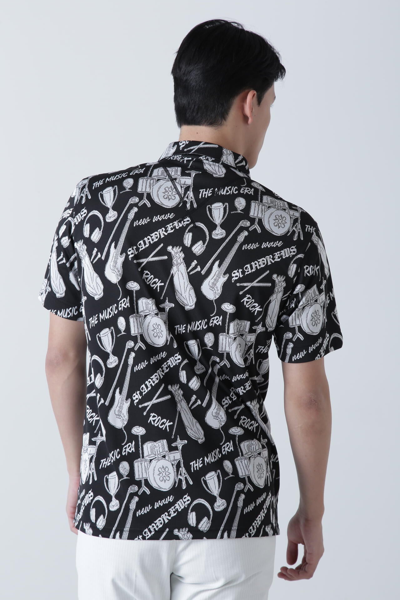 ミュージック柄ジャガード半袖ポロシャツ (MENS)