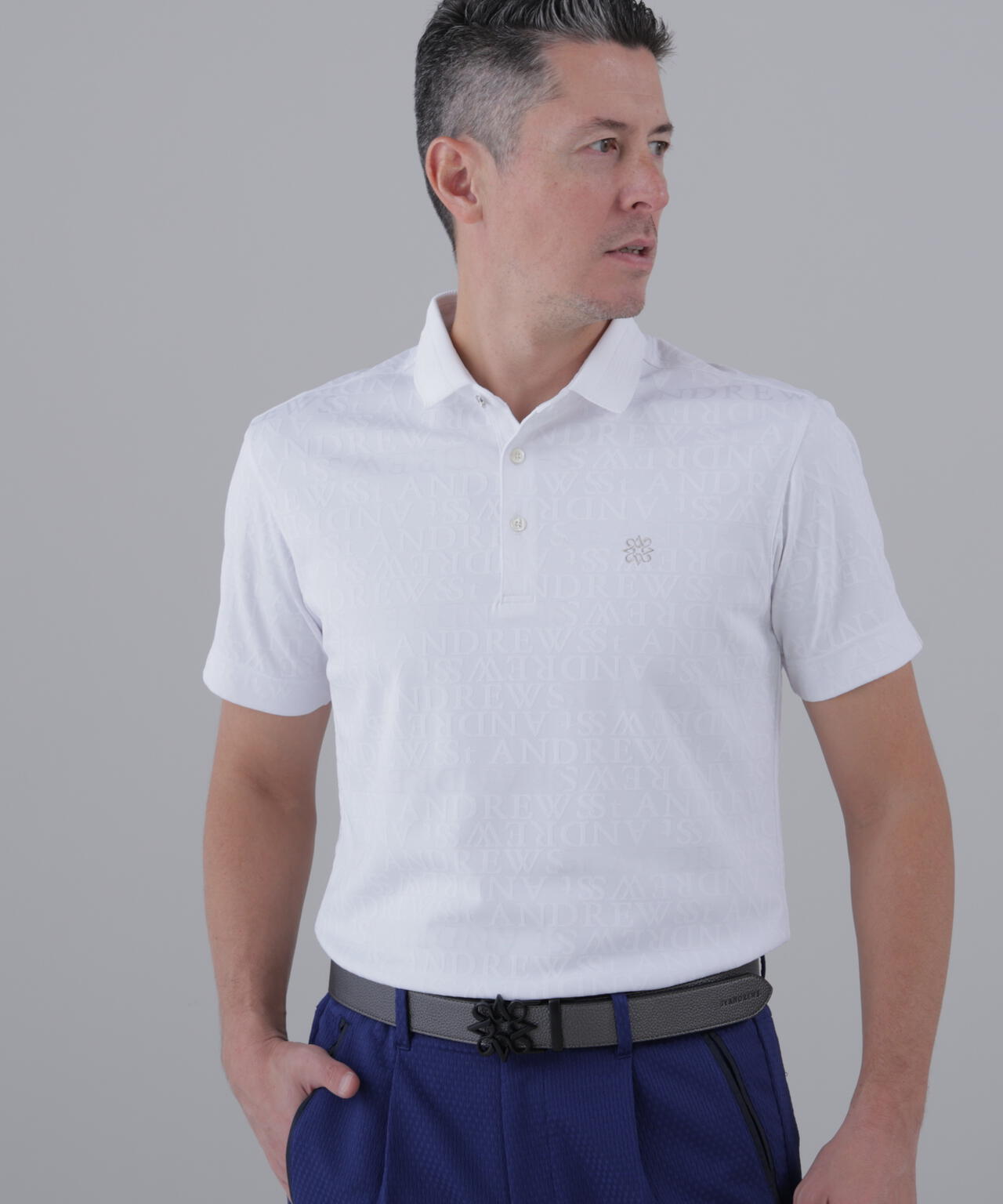 ダブルロゴジャガード無地半袖ポロシャツ (MENS)