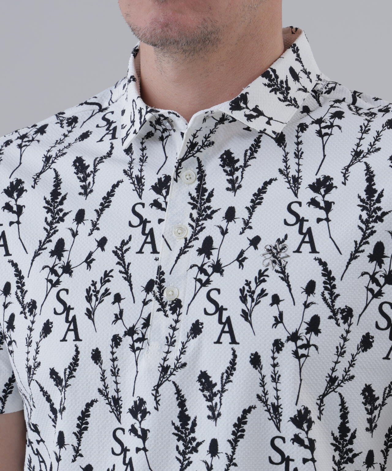 【ストレッチ】ボタニカルプリント半袖シャツ (MENS)
