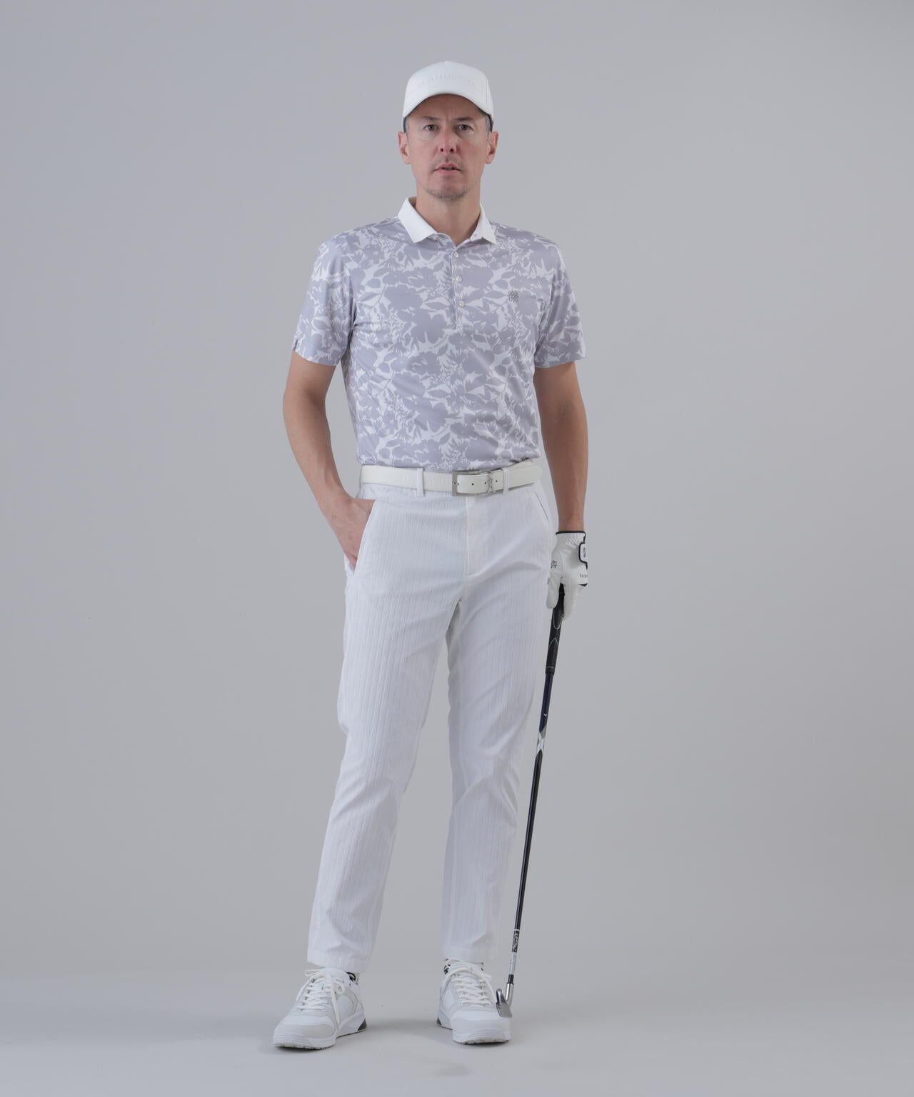 【吸水速乾】COOLMAXシャドーボタニカルプリント半袖ポロシャツ (MENS)