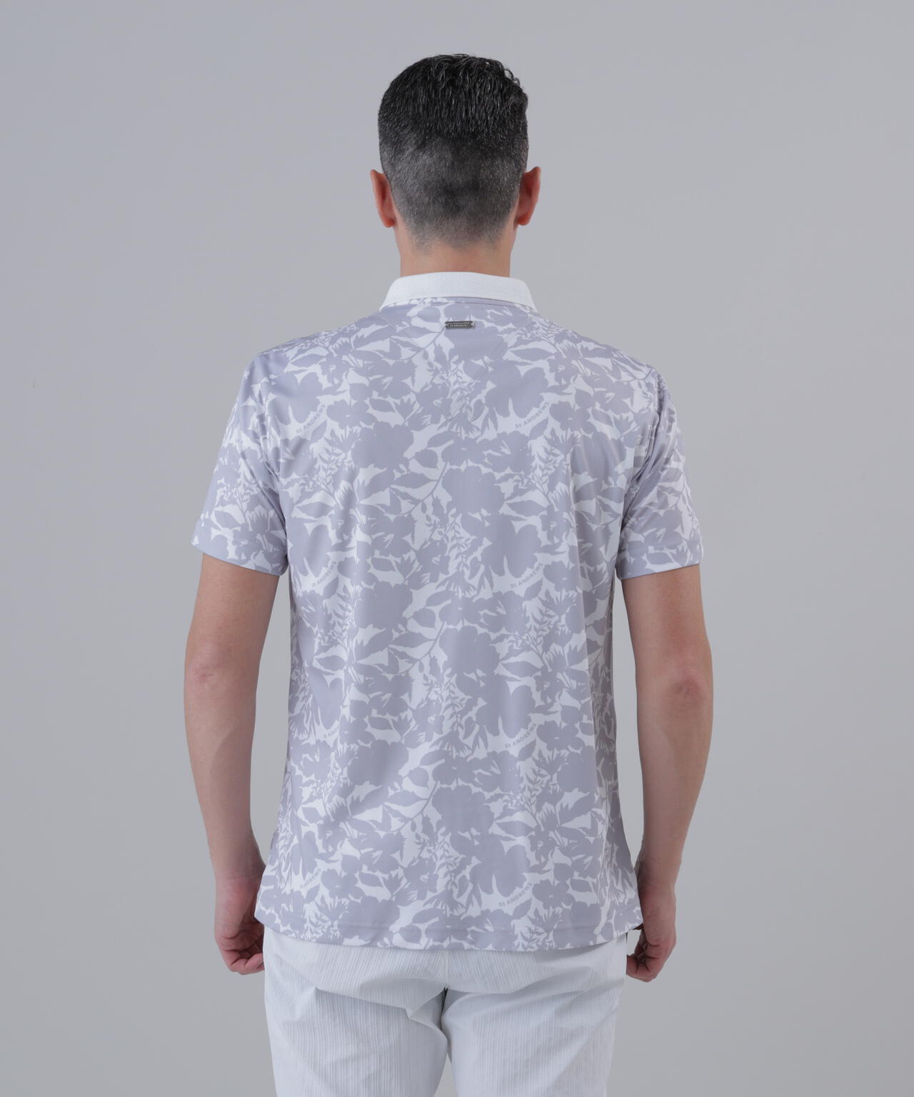 【吸水速乾】COOLMAXシャドーボタニカルプリント半袖ポロシャツ (MENS)