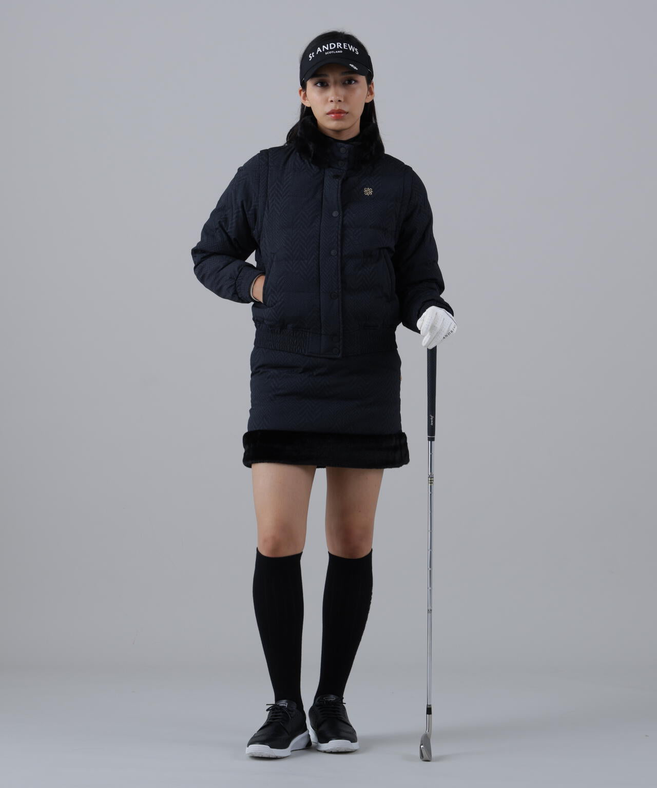 ヘリンボーンプリント中綿キルトスカート (WOMENS)