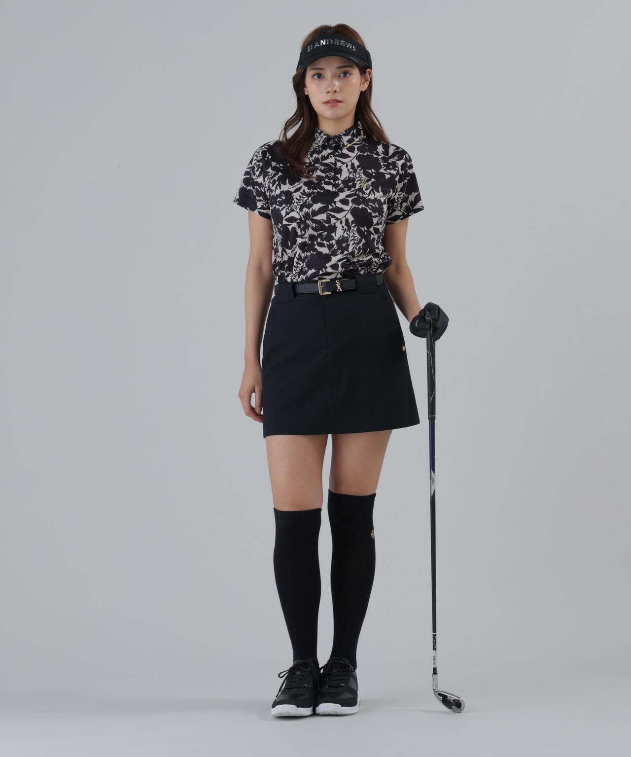 【吸水速乾】COOLMAXシャドーボタニカルプリント半袖ポロシャツ (WOMENS)