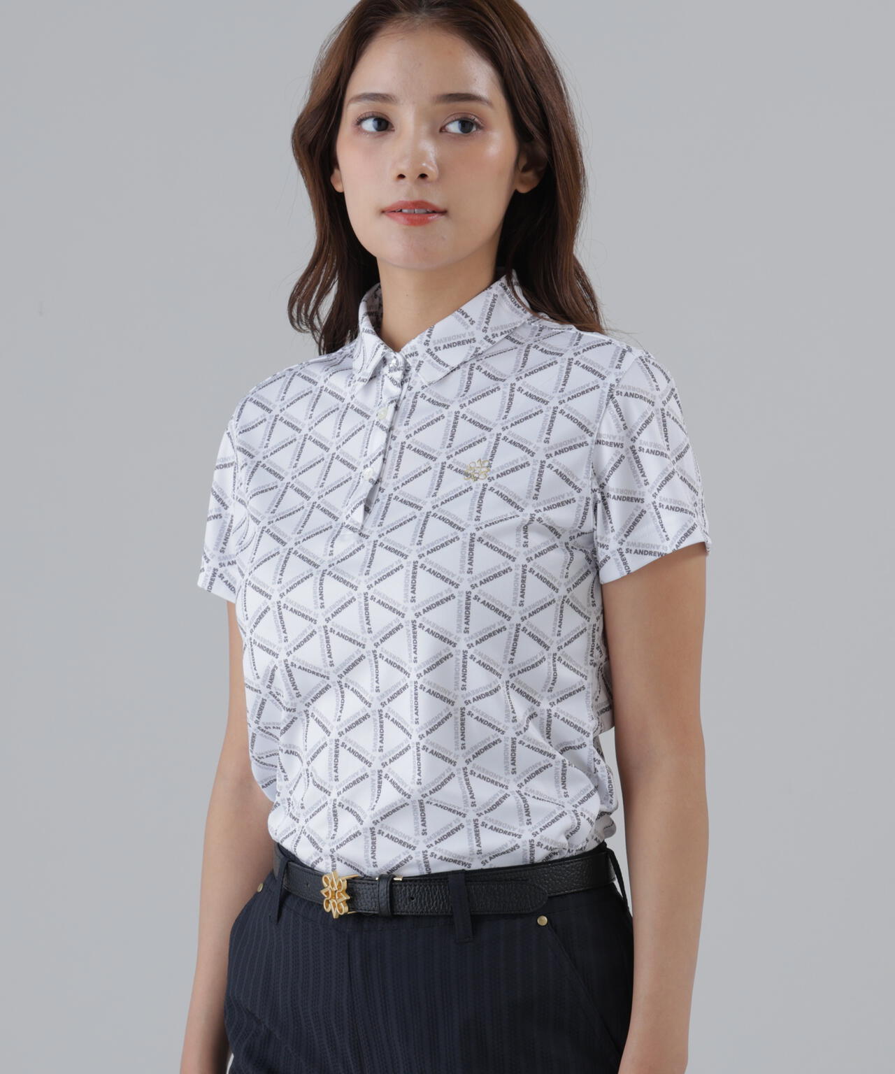 【吸水速乾】COOLMAXライアングルロゴプリント半袖シャツ (WOMENS)