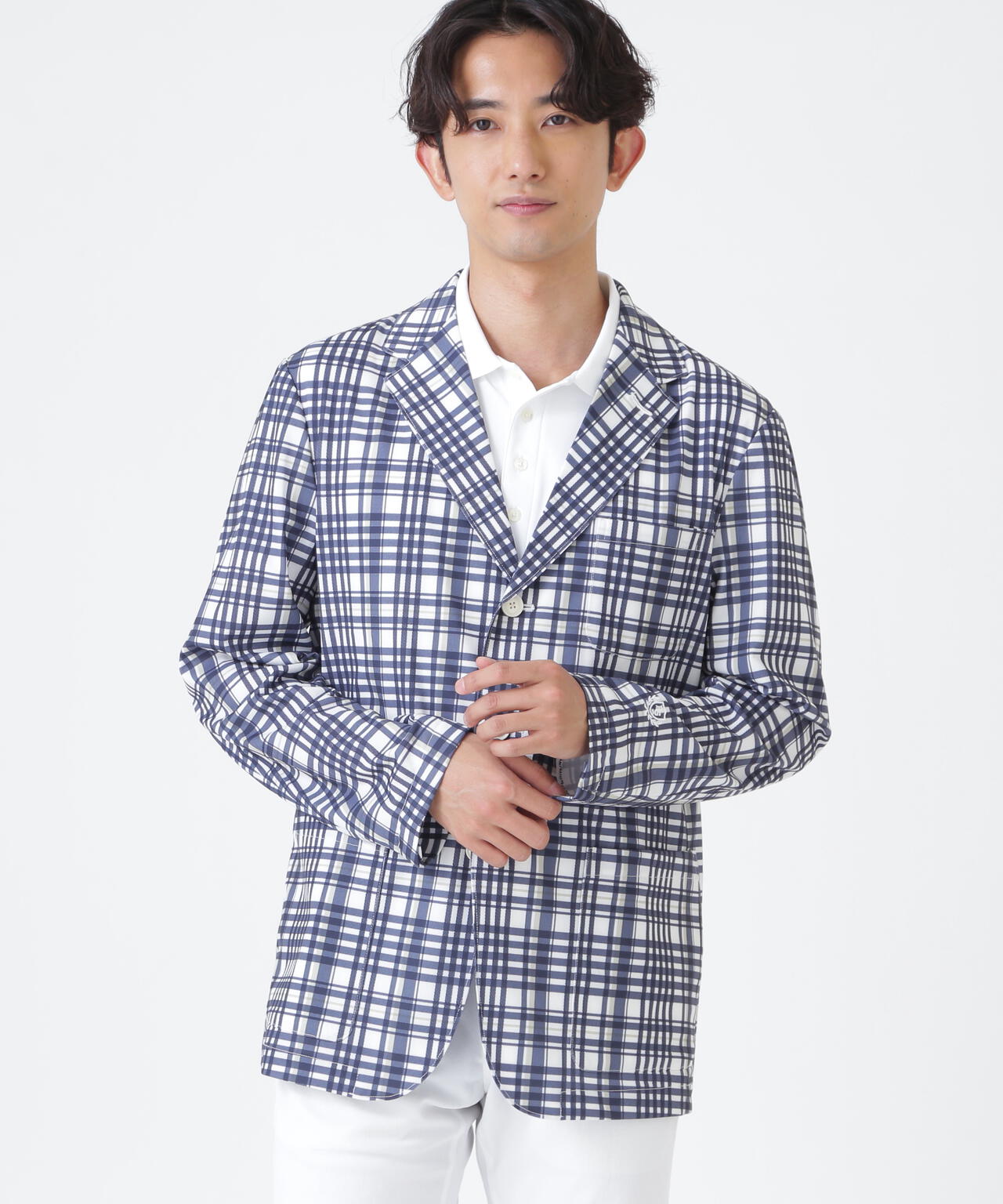 Peストレッチトリコットメッシュジャケット <チェック柄> (MENS)