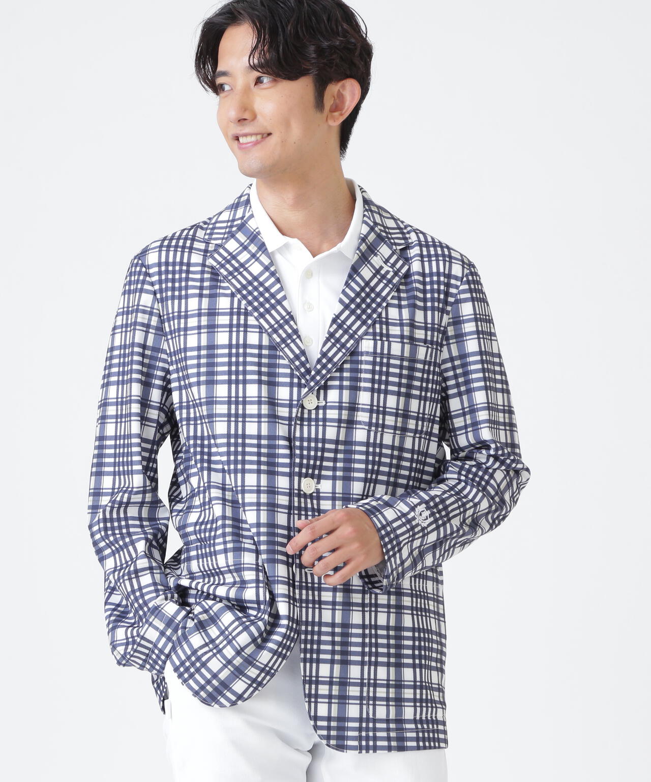 Peストレッチトリコットメッシュジャケット <チェック柄> (MENS)