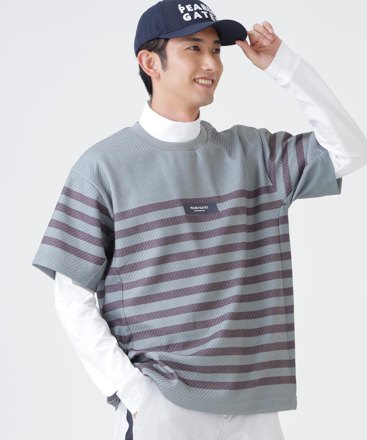 リサイクルモールカルゼクウォーター半袖クルーネックプルオーバー <ボーダー柄> (MENS)