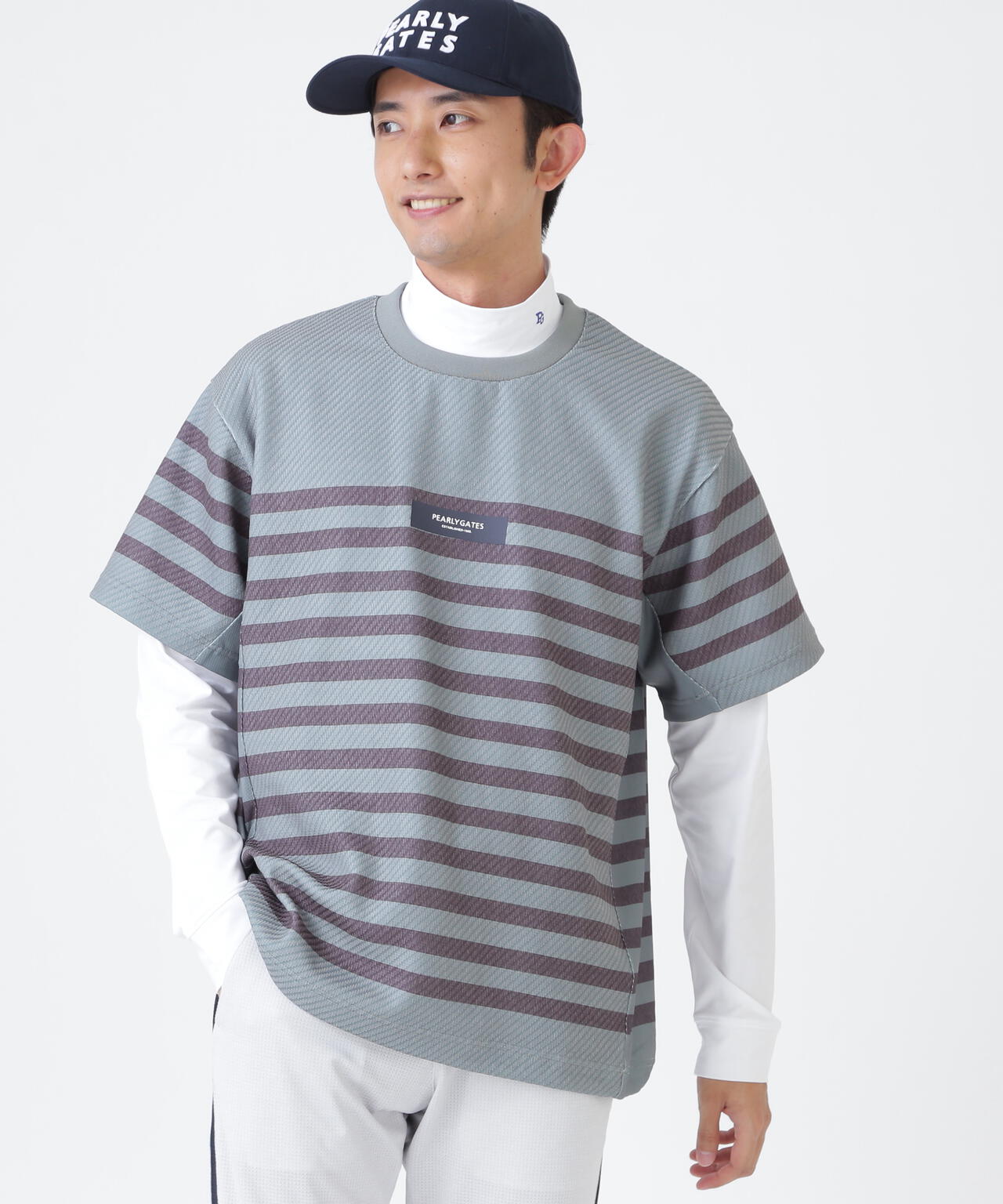 リサイクルモールカルゼクウォーター半袖クルーネックプルオーバー <ボーダー柄> (MENS)