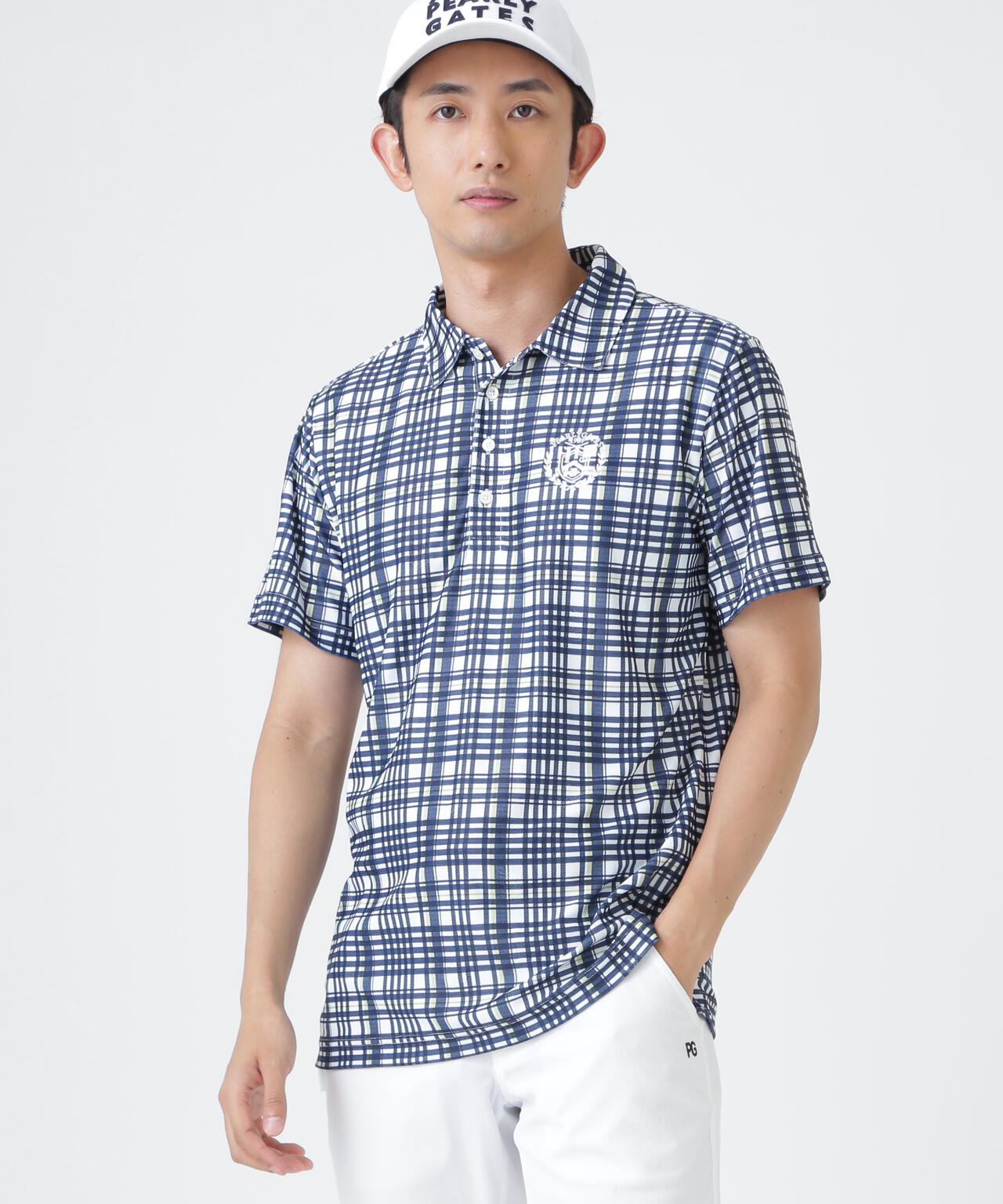 メッシュジャガード半袖ポロシャツ <チェック柄> (MENS)