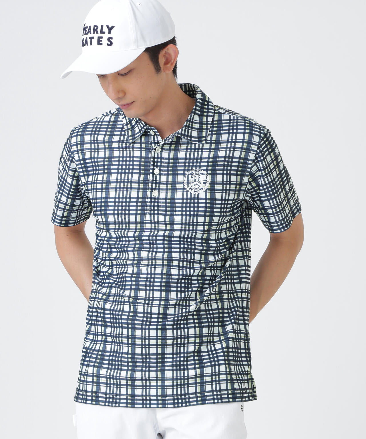 メッシュジャガード半袖ポロシャツ <チェック柄> (MENS)