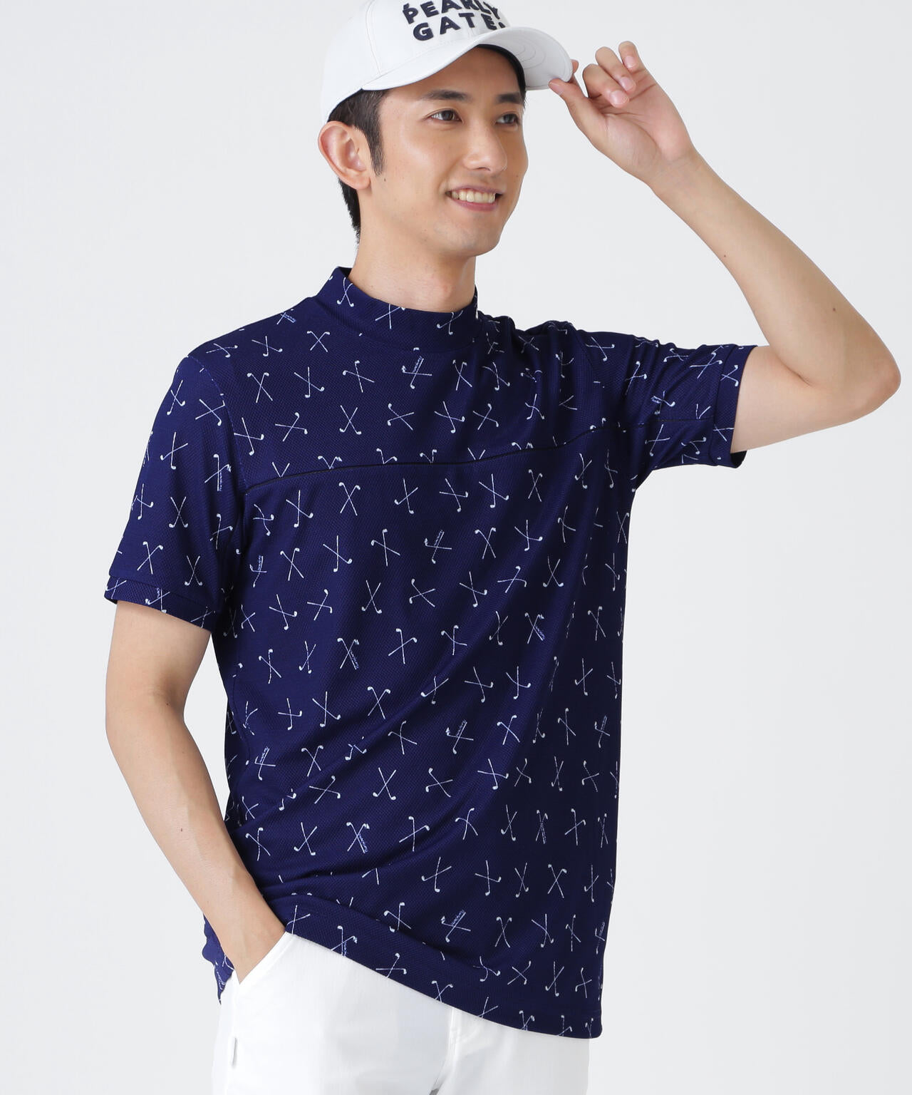 2WAYトリコット半袖ハイネックカットソー <ゴルフクラブ柄> (MENS)