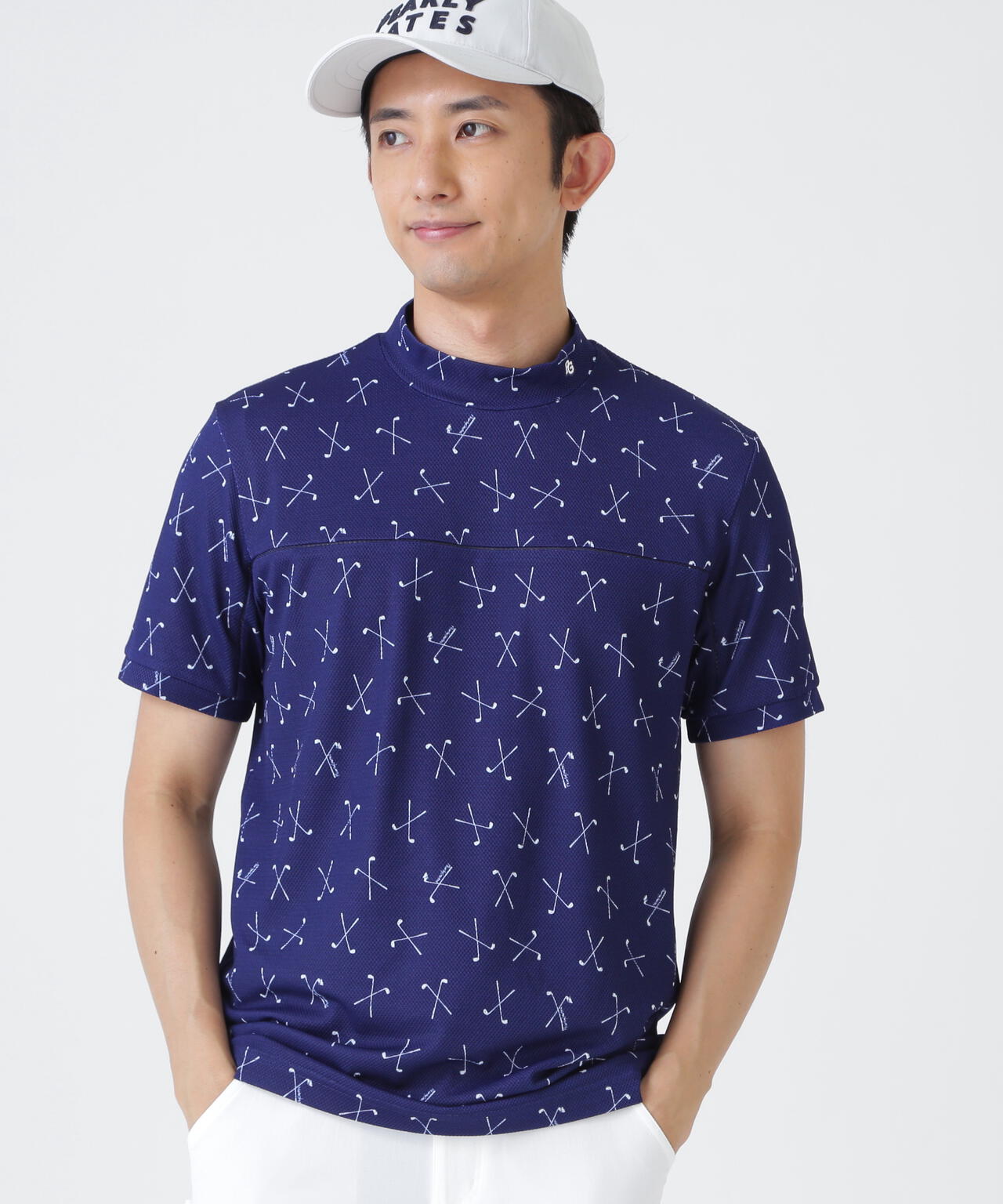 2WAYトリコット半袖ハイネックカットソー <ゴルフクラブ柄> (MENS)