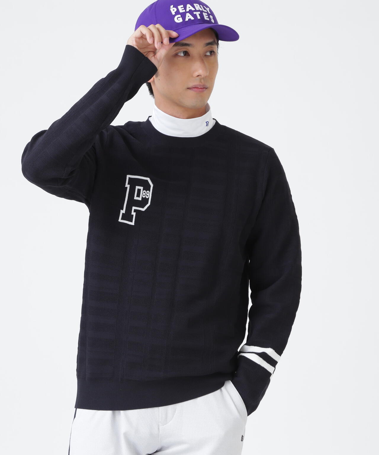14G地柄ジャガードクルーネックニットプルオーバー (MENS)