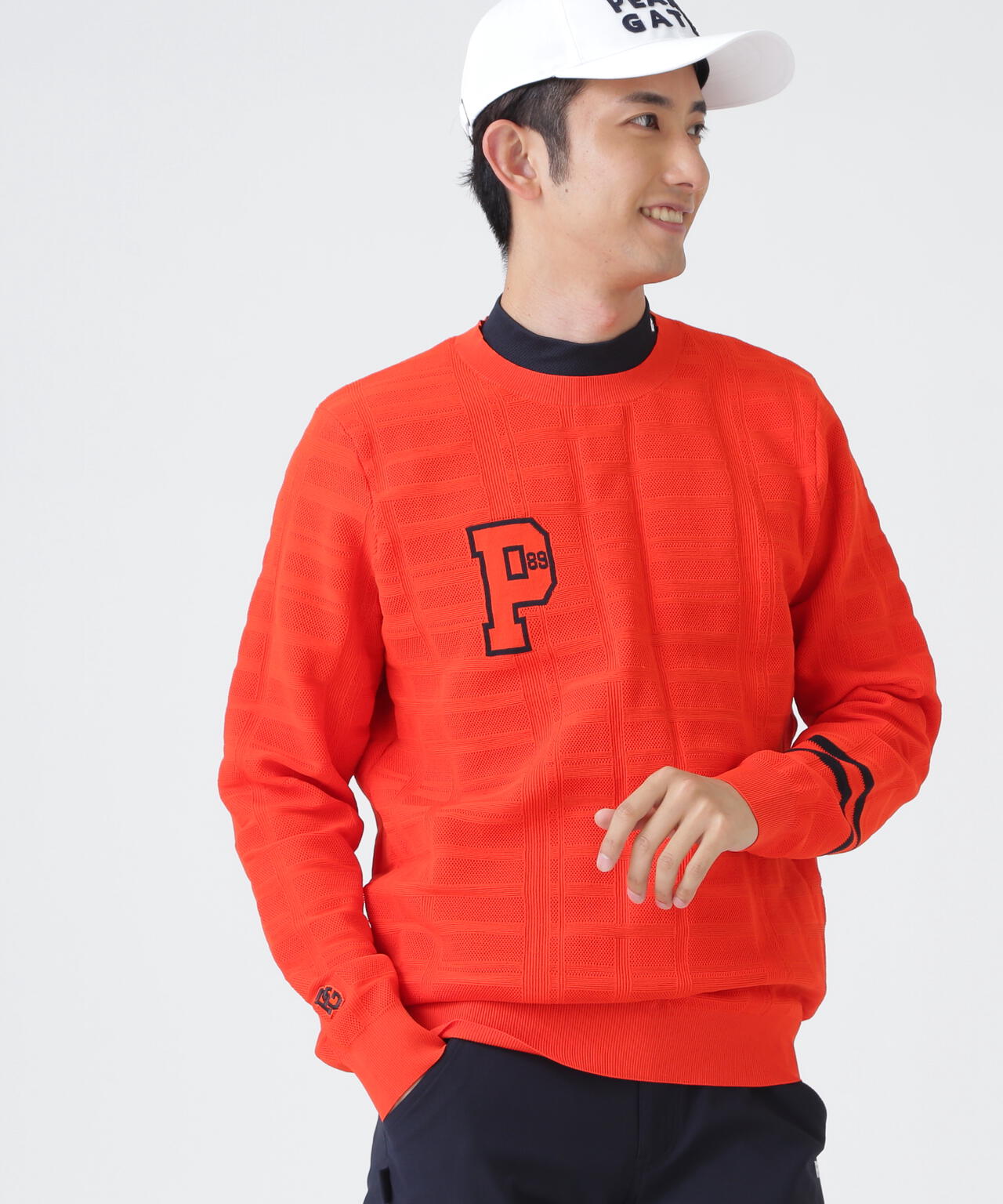 14G地柄ジャガードクルーネックニットプルオーバー (MENS)