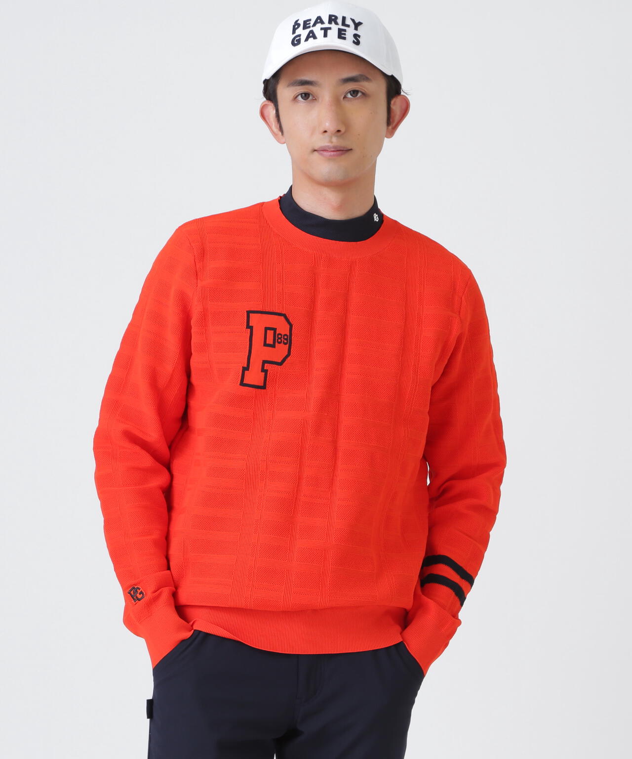 14G地柄ジャガードクルーネックニットプルオーバー (MENS)