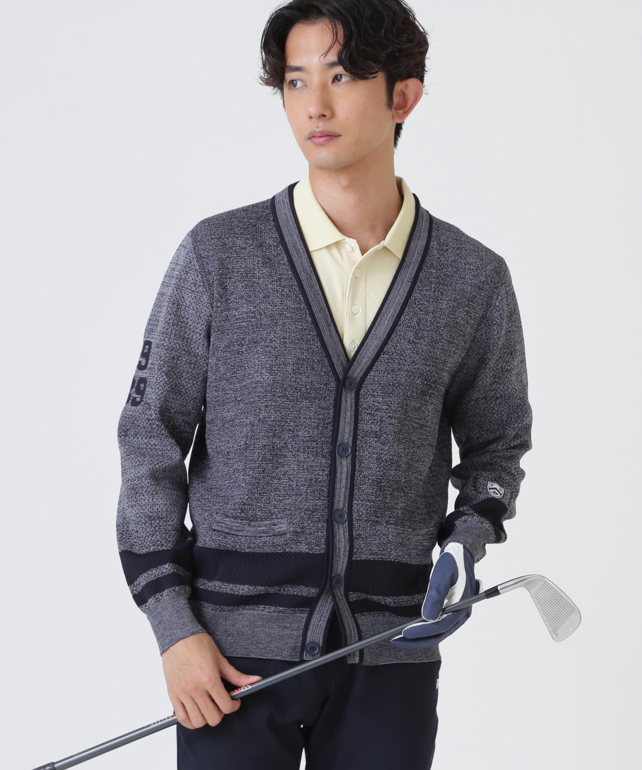 12GVネックニットカーディガン <メッシュ柄> (MENS)