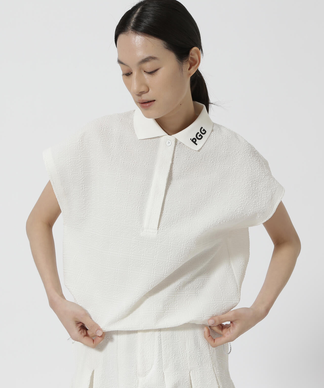 【PGG】【直営店舗&公式オンライン限定】Peストレッチサッカーフレンチスリーブポロシャツ (LADIES)