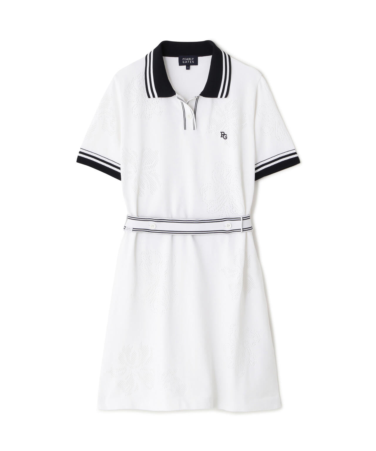 14G天竺×メッシュ花柄半袖ポロニットワンピース (WOMENS)