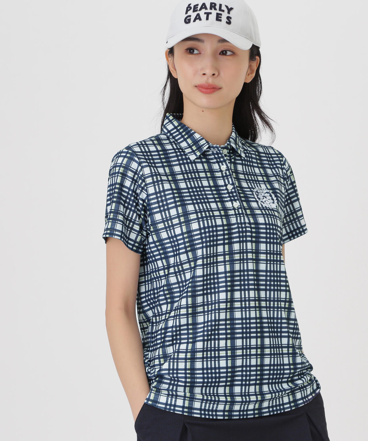 メッシュジャガード半袖ポロシャツ <チェック柄> (WOMENS)