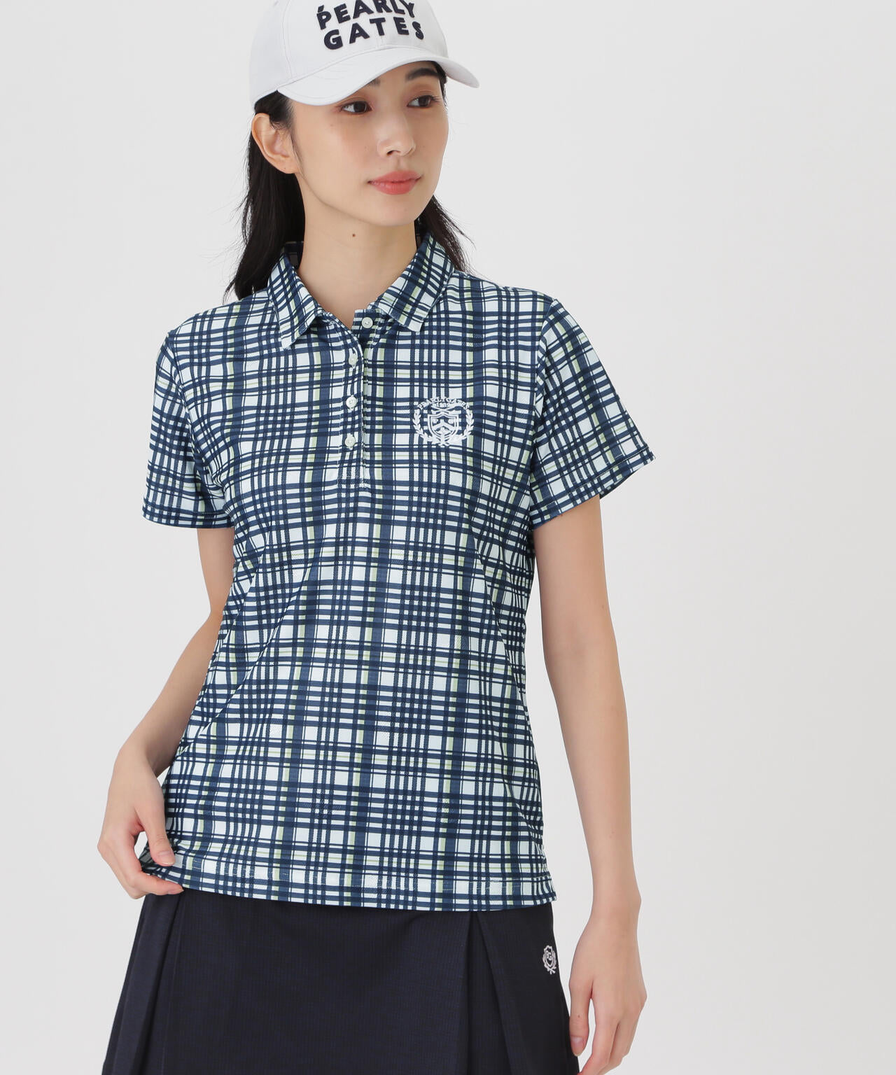 メッシュジャガード半袖ポロシャツ <チェック柄> (WOMENS)
