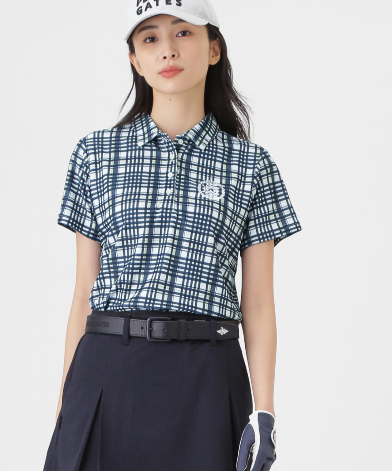 メッシュジャガード半袖ポロシャツ <チェック柄> (WOMENS)