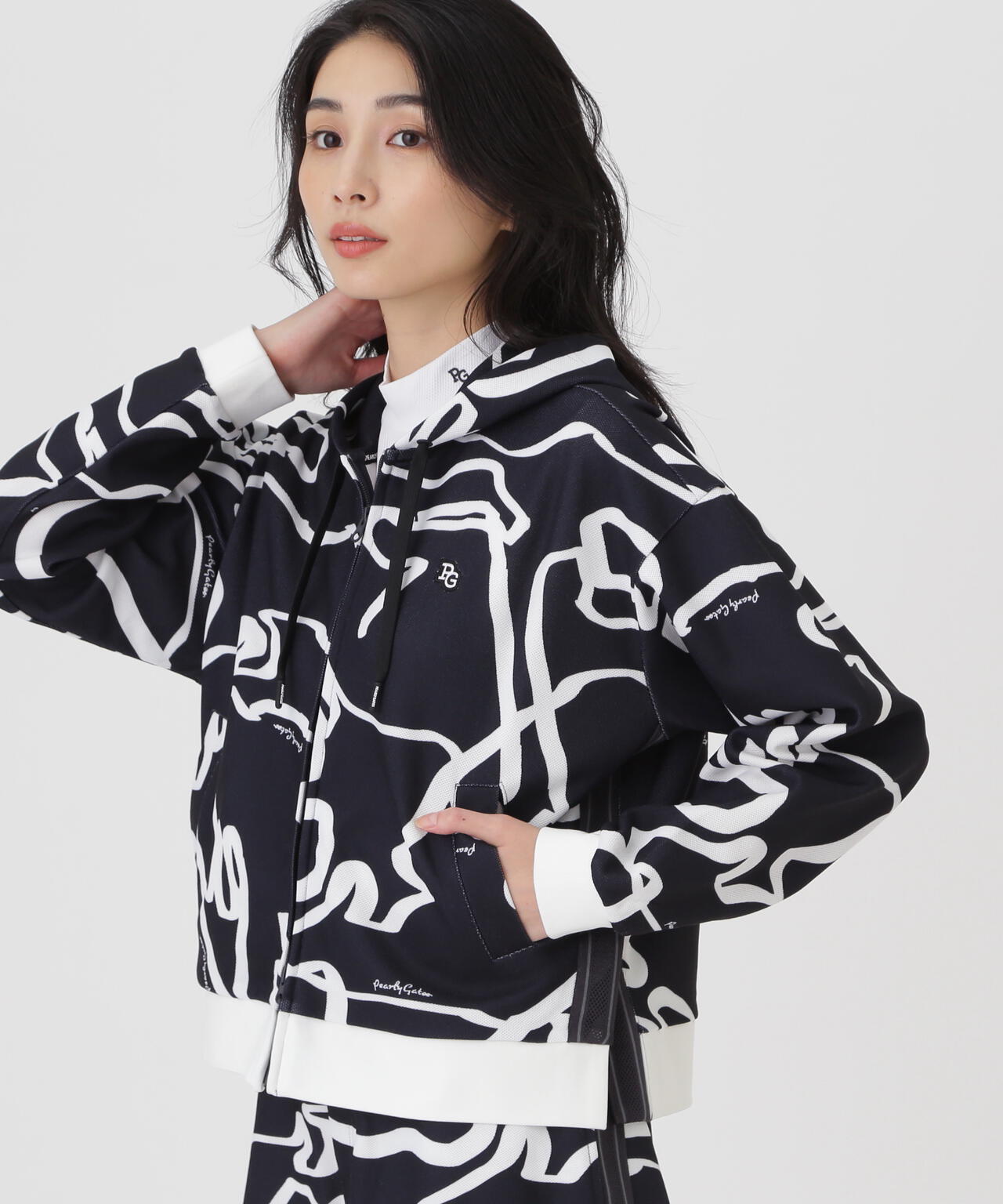 Wハニカムストレッチフルジップフーディ <変形ウサギ柄> (WOMENS)