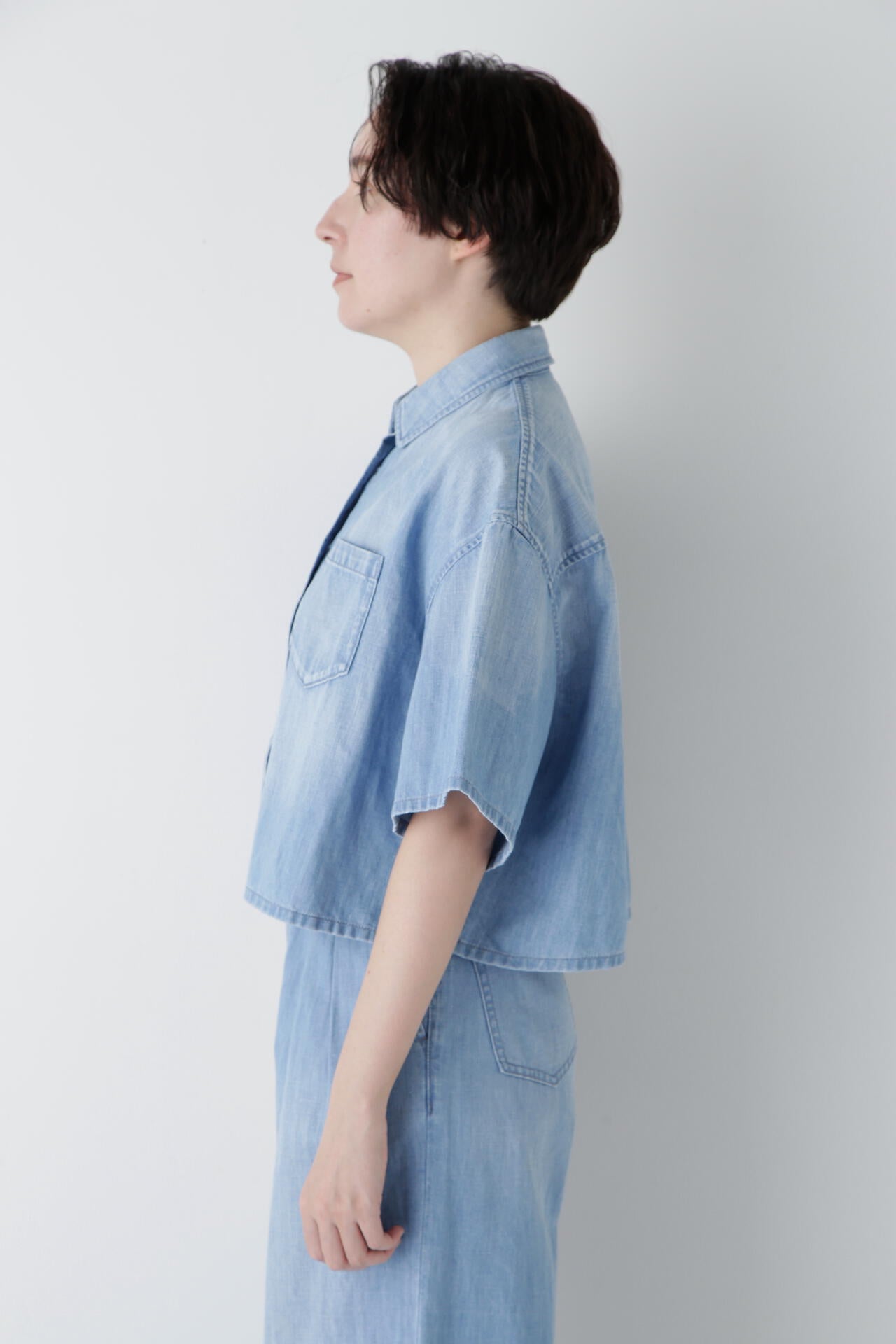 【Healthy DENIMコラボ】クロップド半袖デニムブラウス