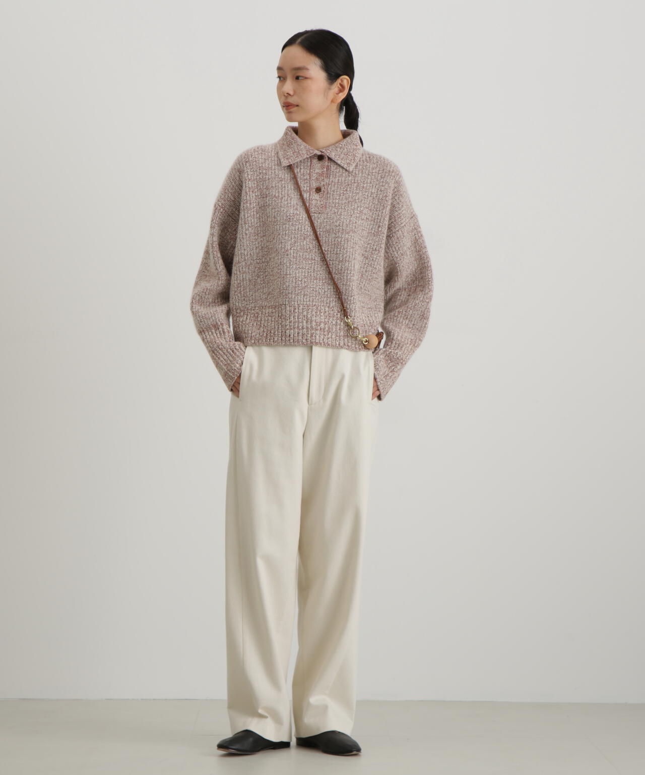 ウールFOXシルク襟付きニットトップス