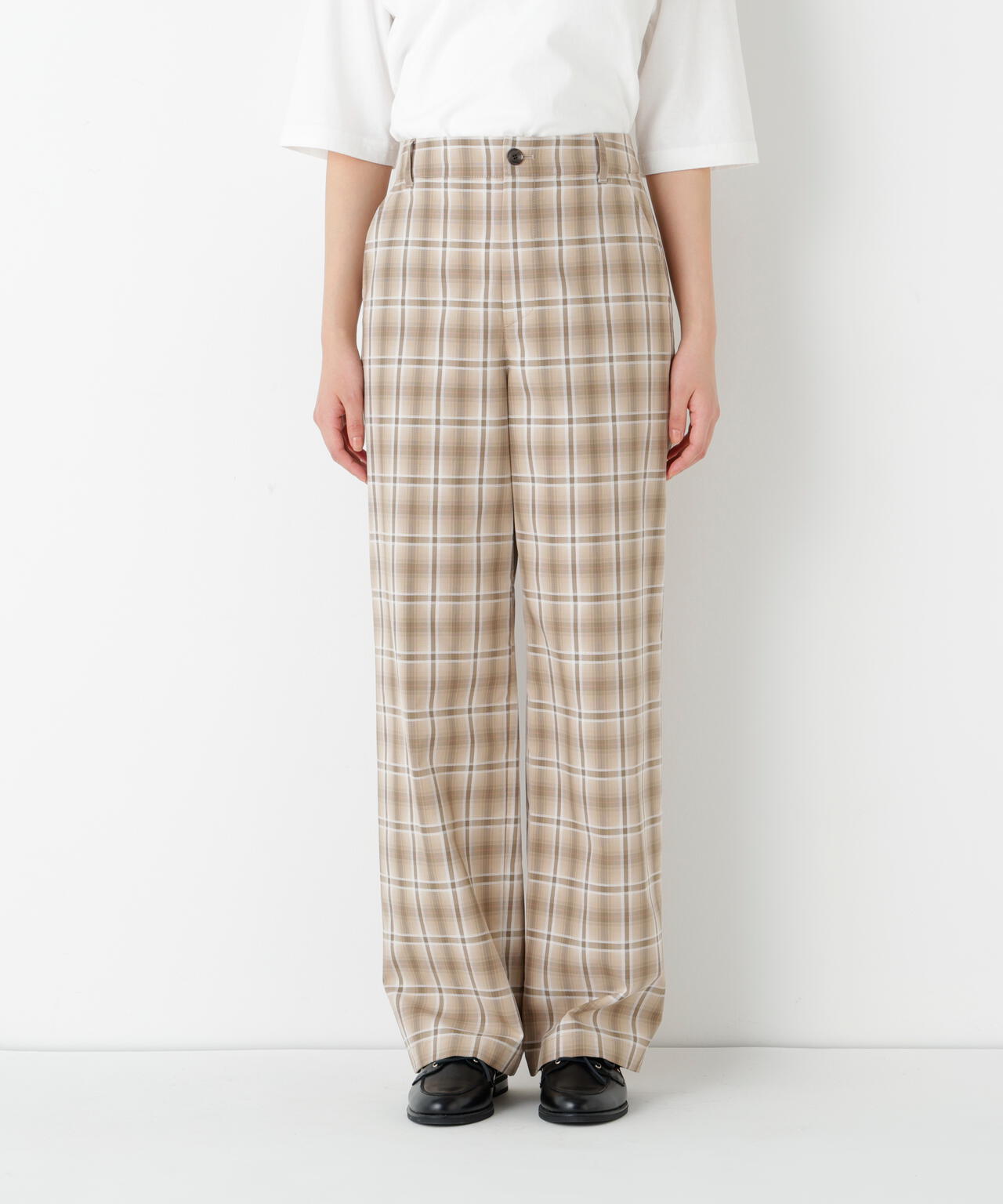 《洗える》先染めチェックストレートパンツ