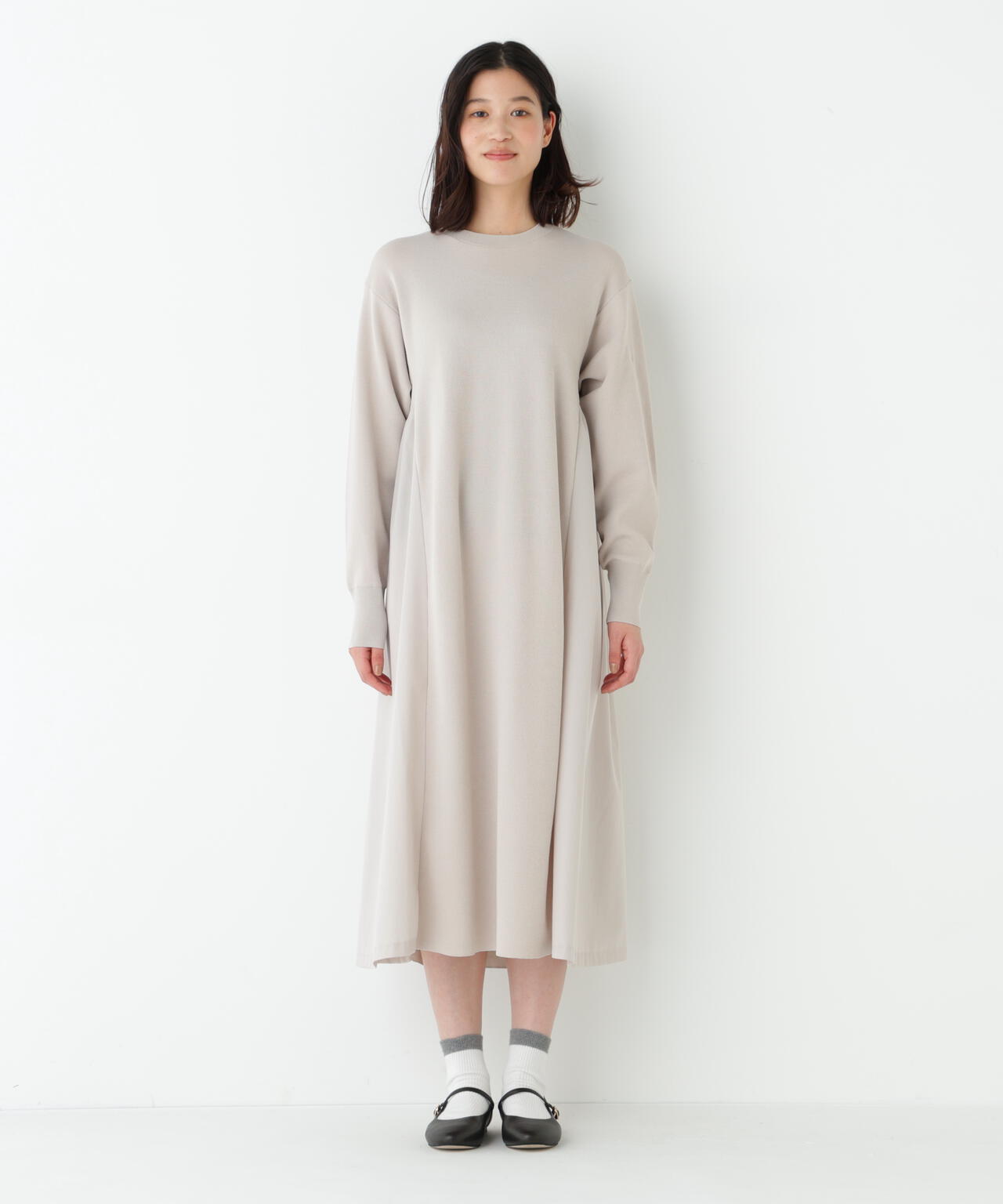 《洗える》布帛コンビコットンナイロンニットワンピース
