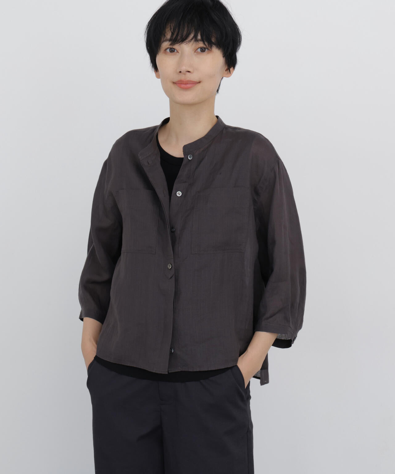 《名品 / 日差し対策 / 洗える / 4色展開!》ラミーバンドカラーシャツブラウス