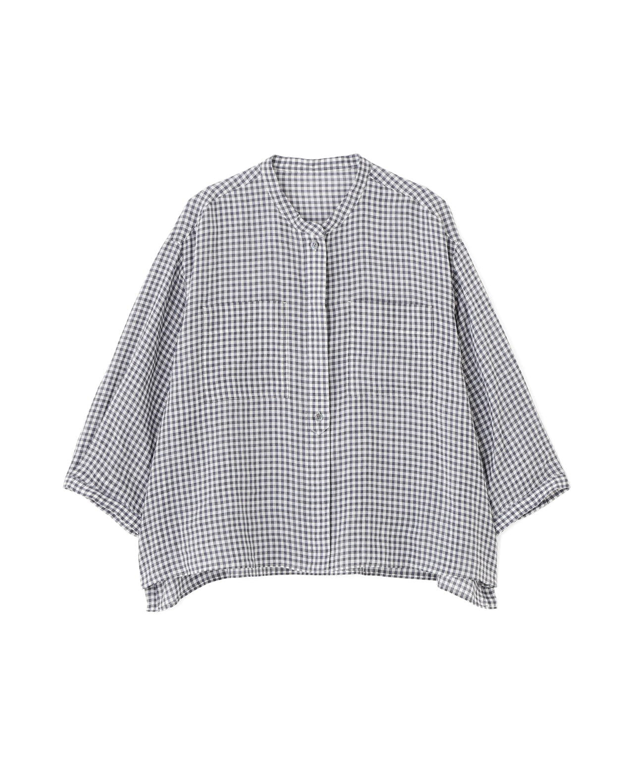 《名品 / 日差し対策 / 洗える / セットアップ》ラミーギンガムチェック バンドカラーシャツブラウス