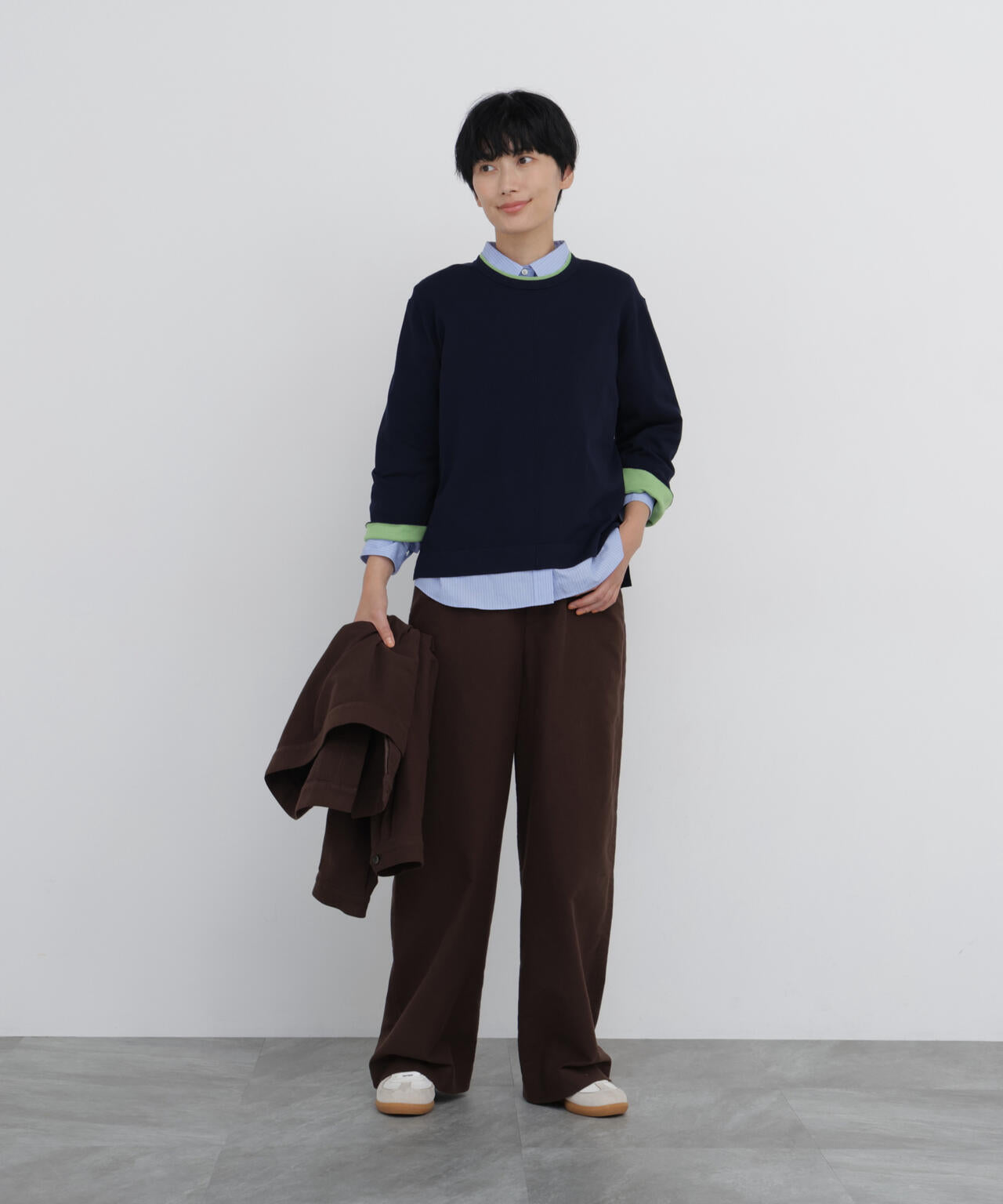 《名品 / マルチサイズ / 洗える》ストレッチエアリードットコード5ポケットセミワイドパンツ