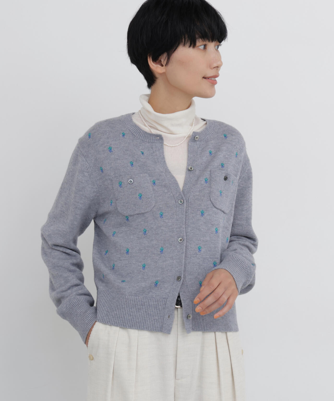 《小花刺繍》エンブロイダリーカーディガン