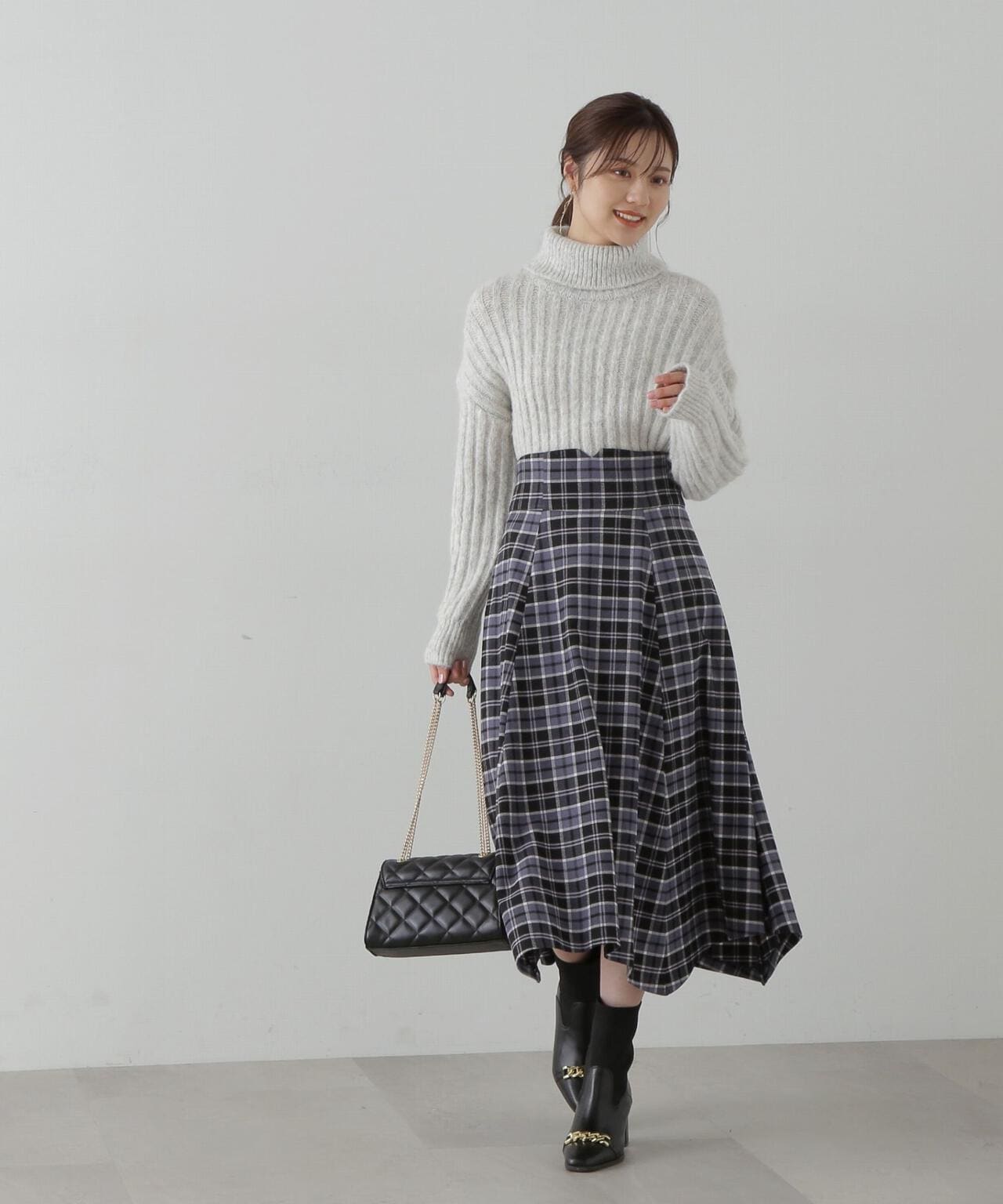 イレヘムチェックフレアスカート