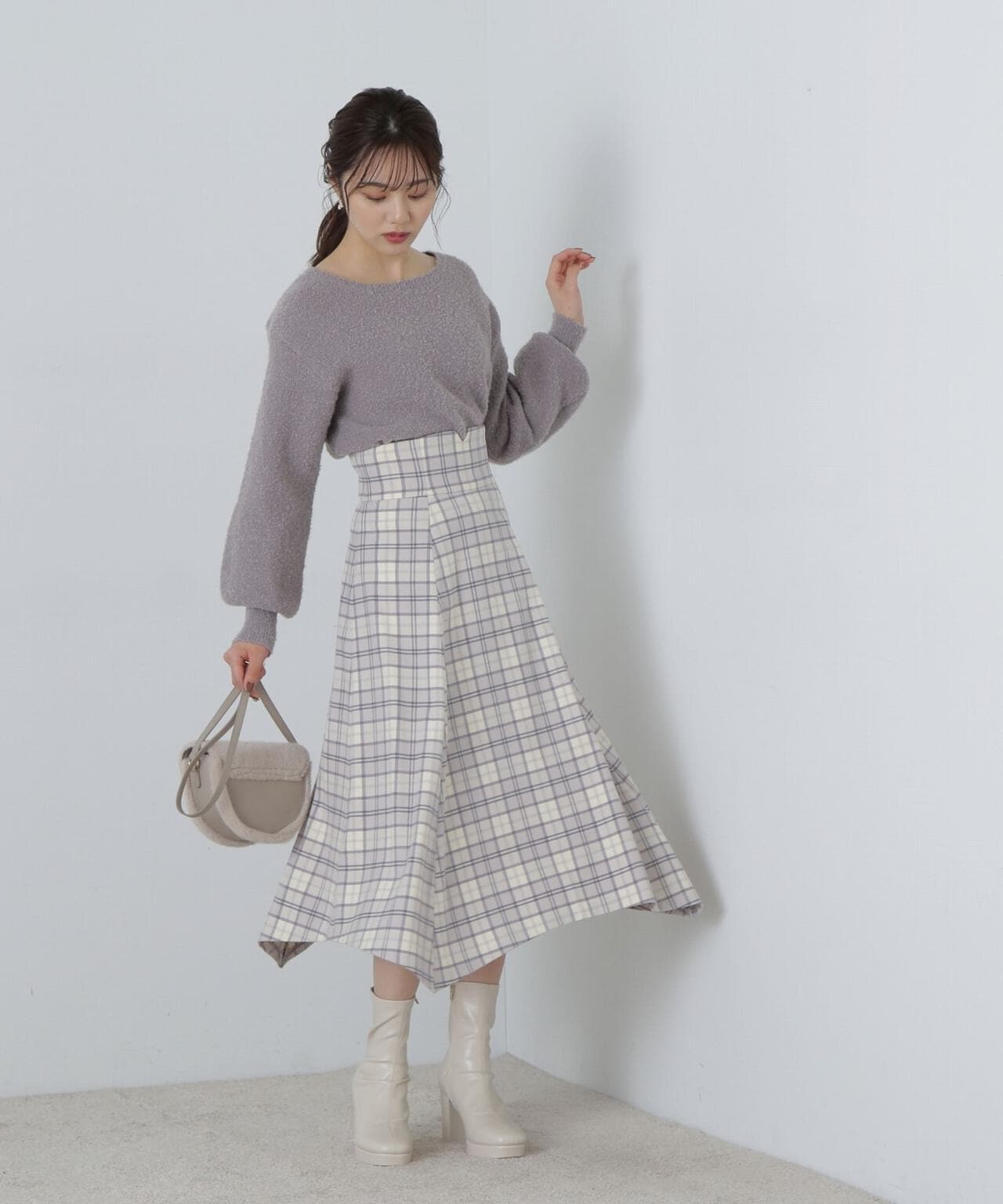 イレヘムチェックフレアスカート