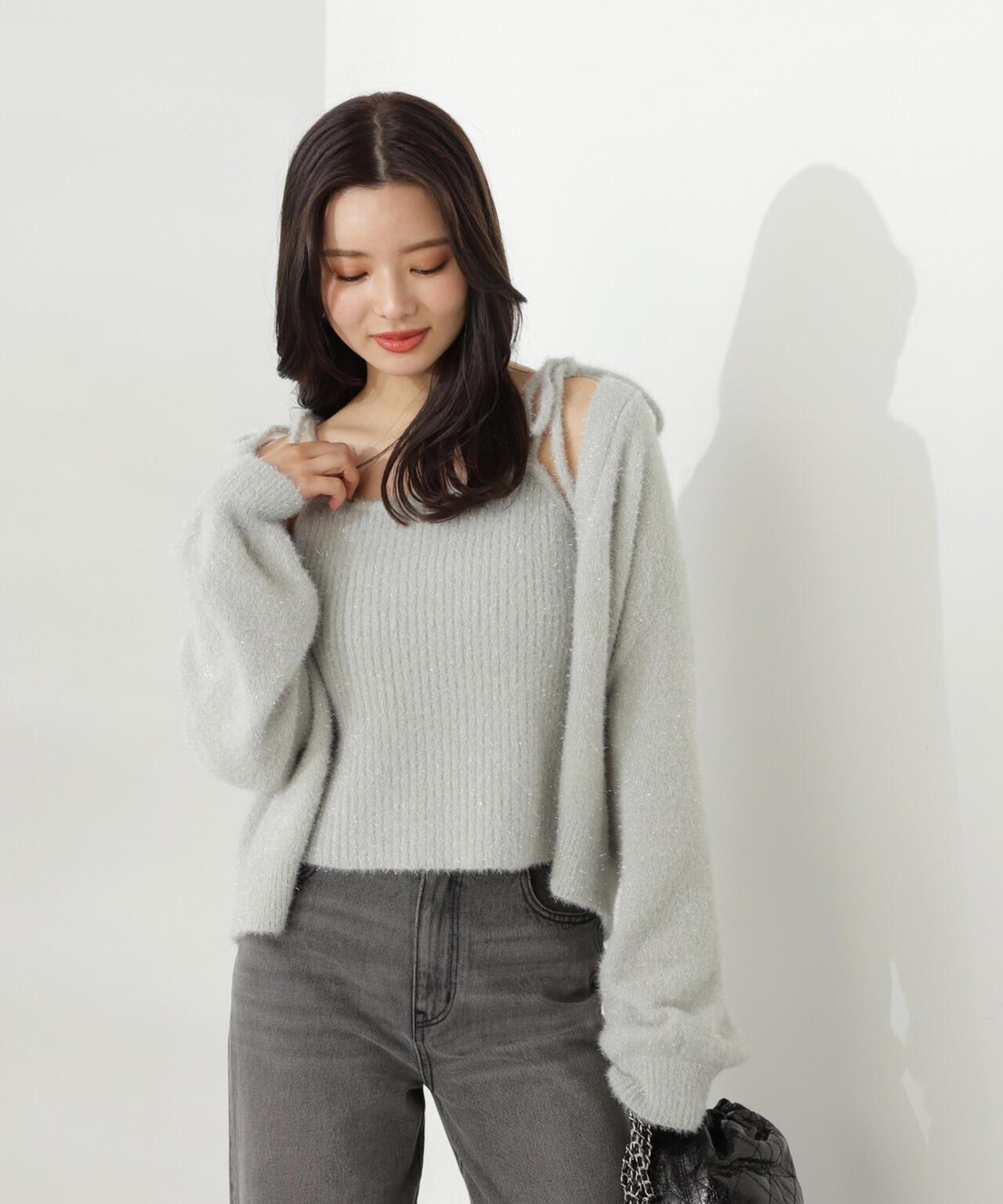 シャイニーフェザーアンサンブルニット WEB限定カラー:パープル