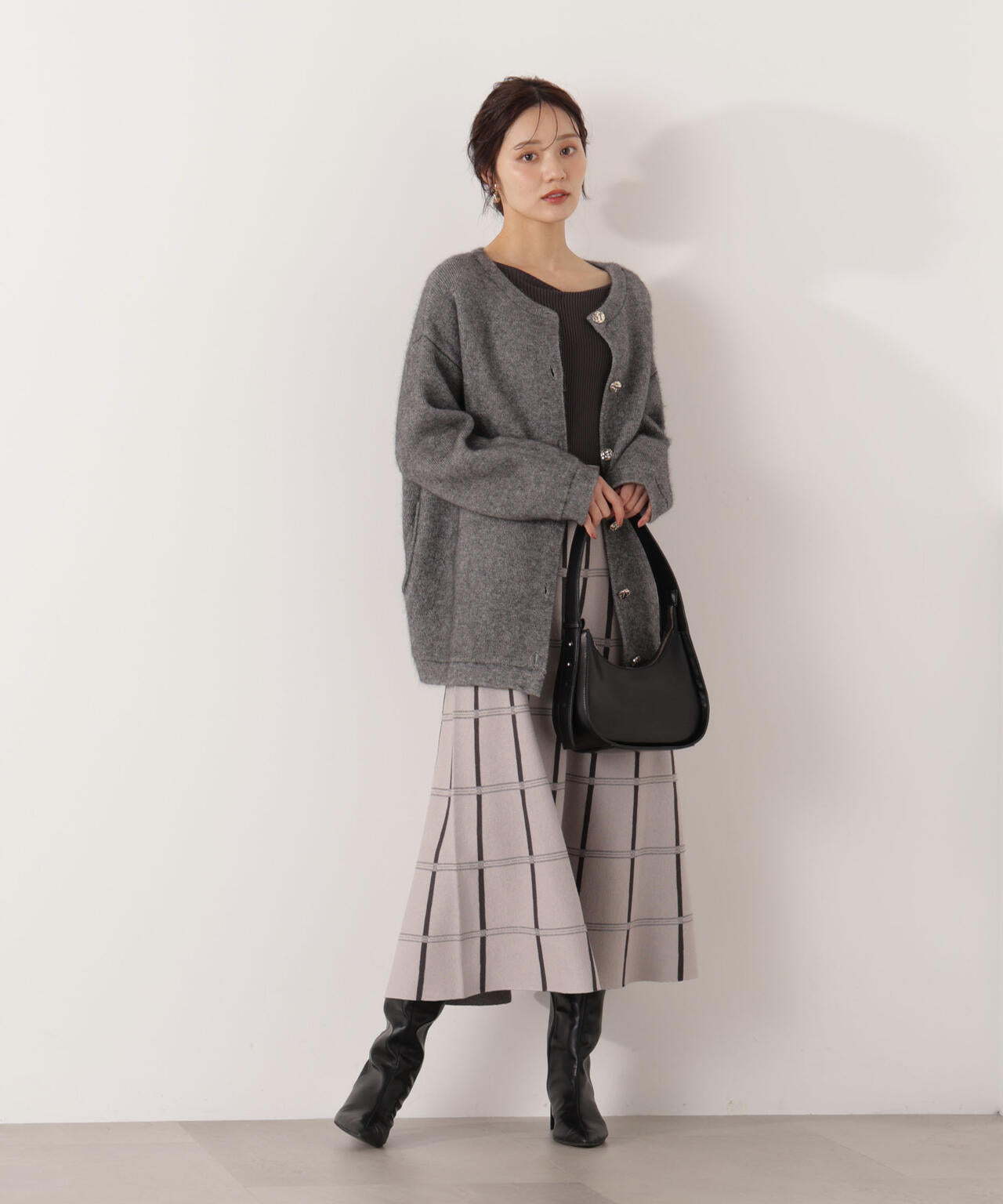 チェック柄ジャガードニットワンピース【ボルドー:official site限定】