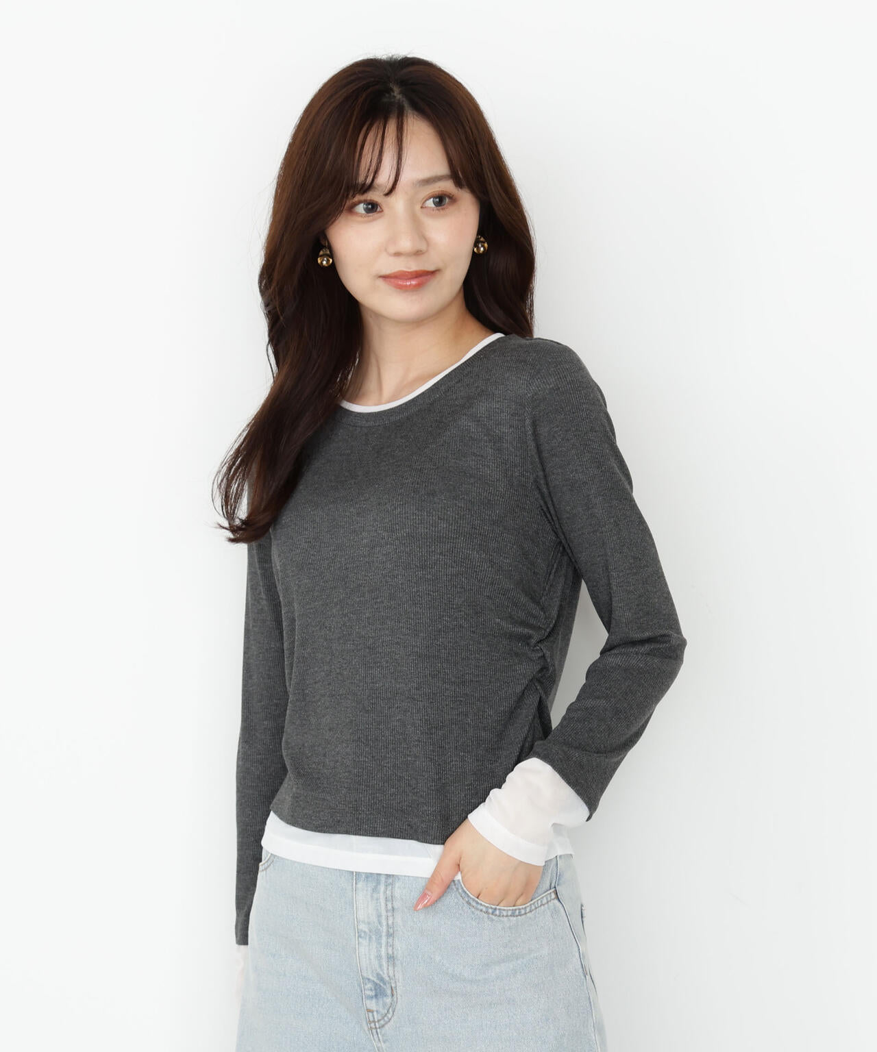【松川星さん着用】<ウォッシャブル>レイヤード風テレコ