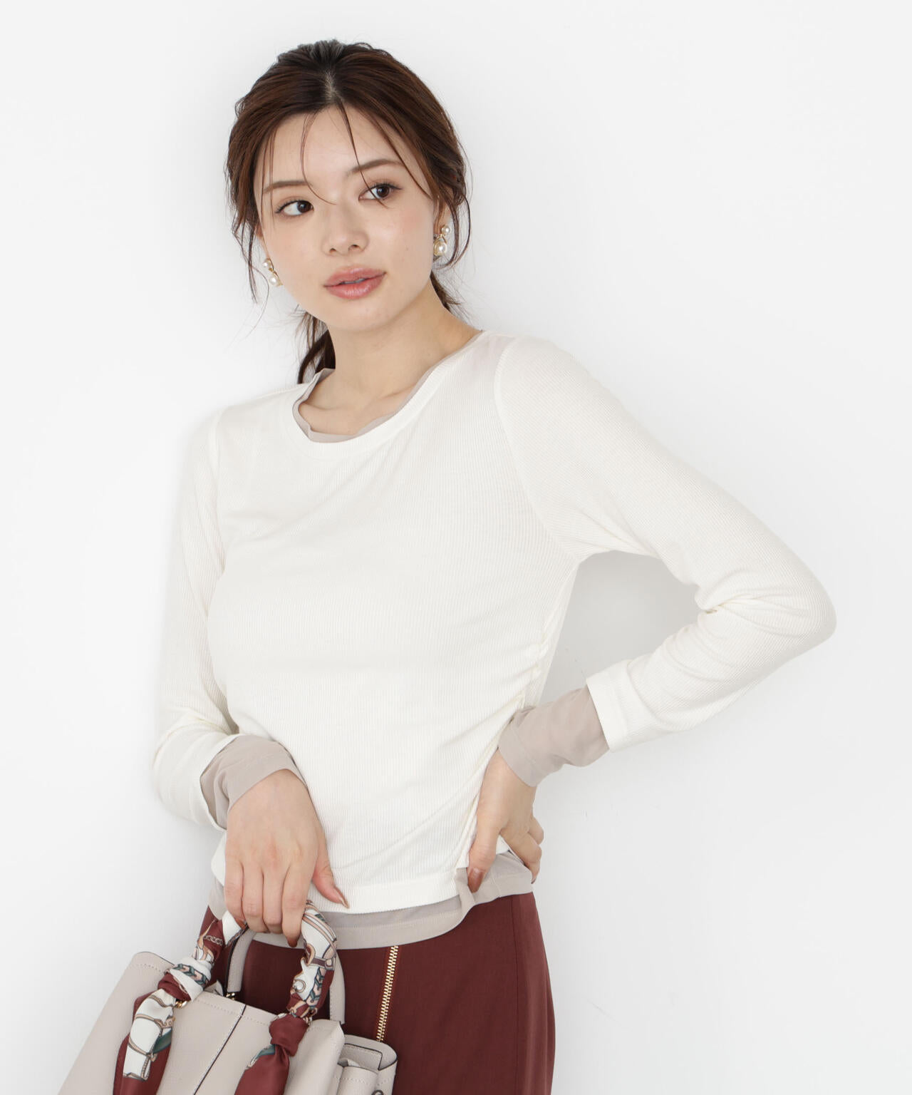 【松川星さん着用】<ウォッシャブル>レイヤード風テレコ