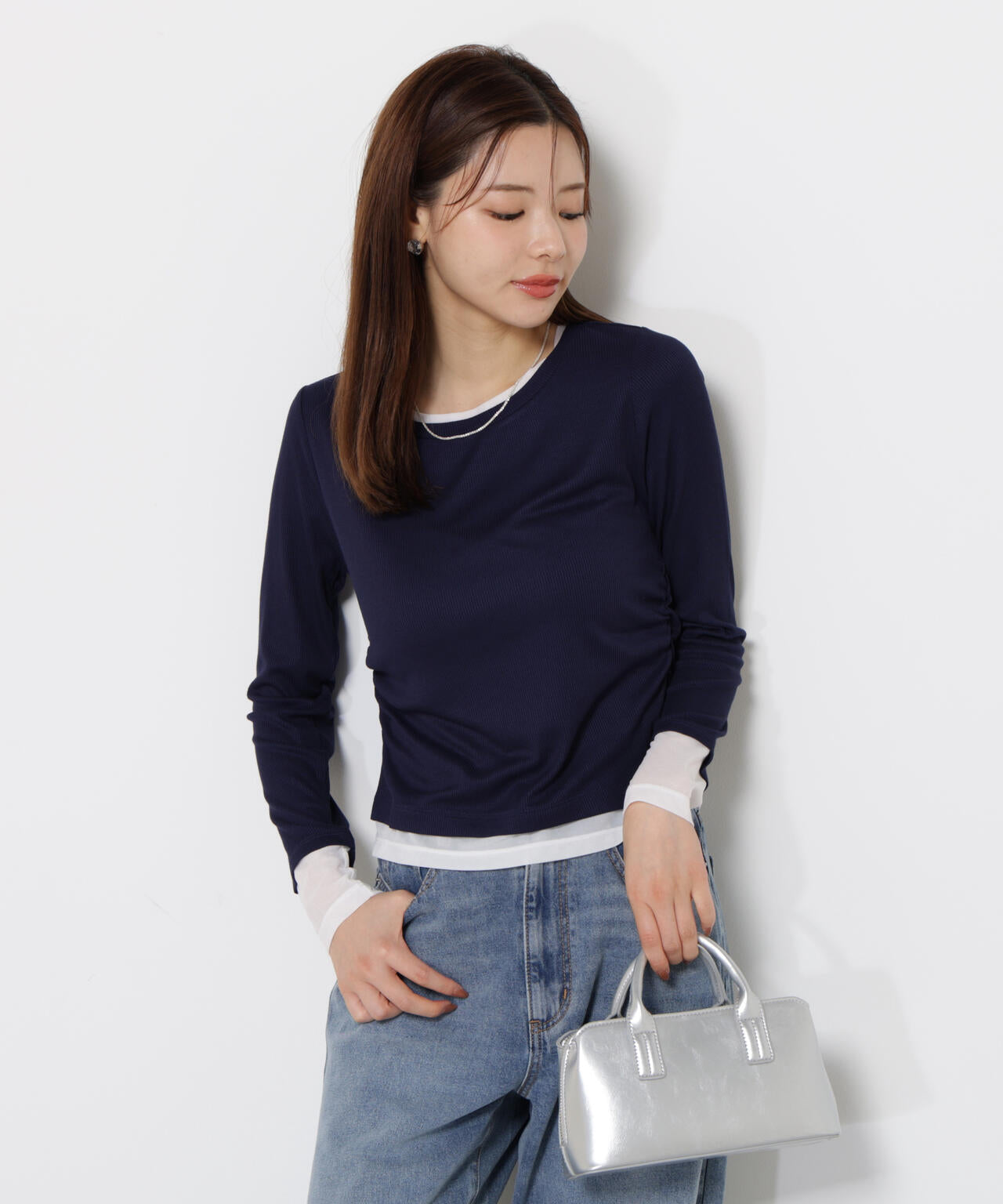 【松川星さん着用】<ウォッシャブル>レイヤード風テレコ