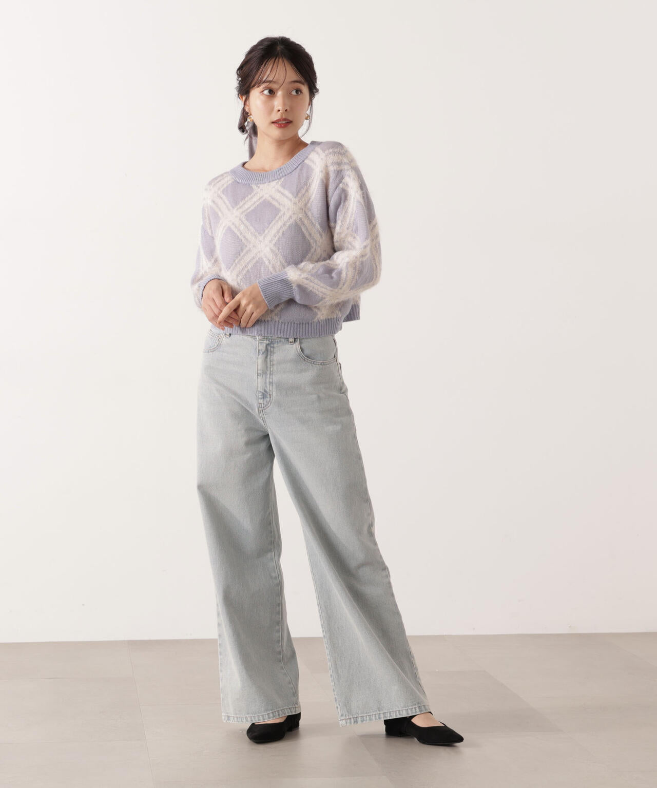 ヘアリーチェックニット